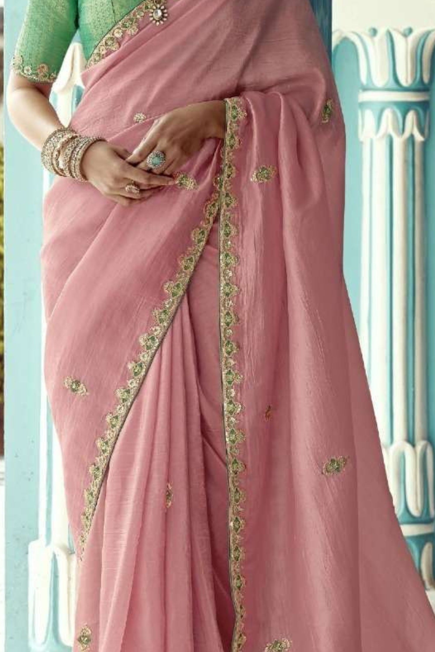 Buy MySilkLove Rosy Pink Embroidered Tissue Designer Saree Online