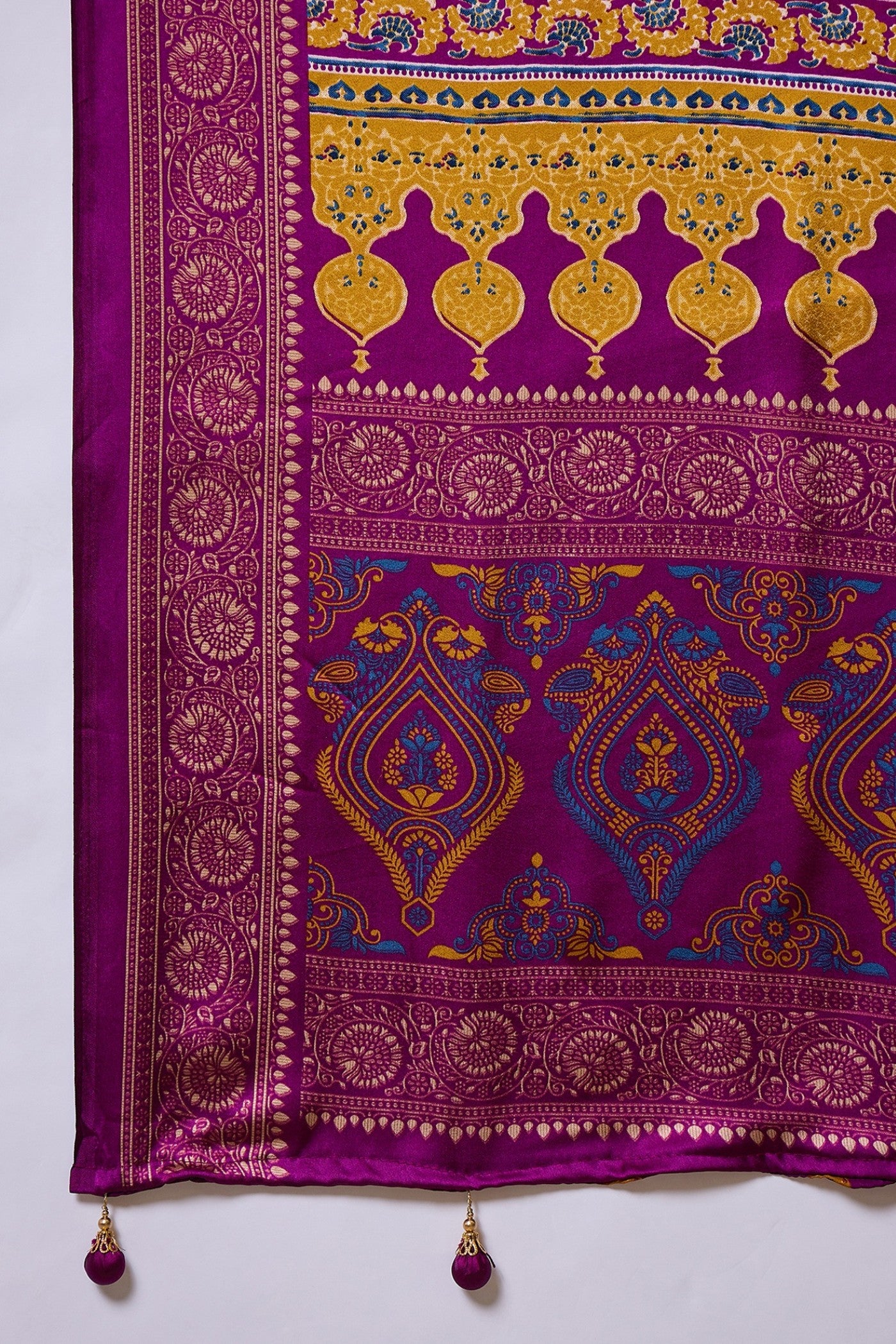 Buy MySilkLove Vesper Purple Ajrakh Printed Satin Crepe Silk Saree Online
