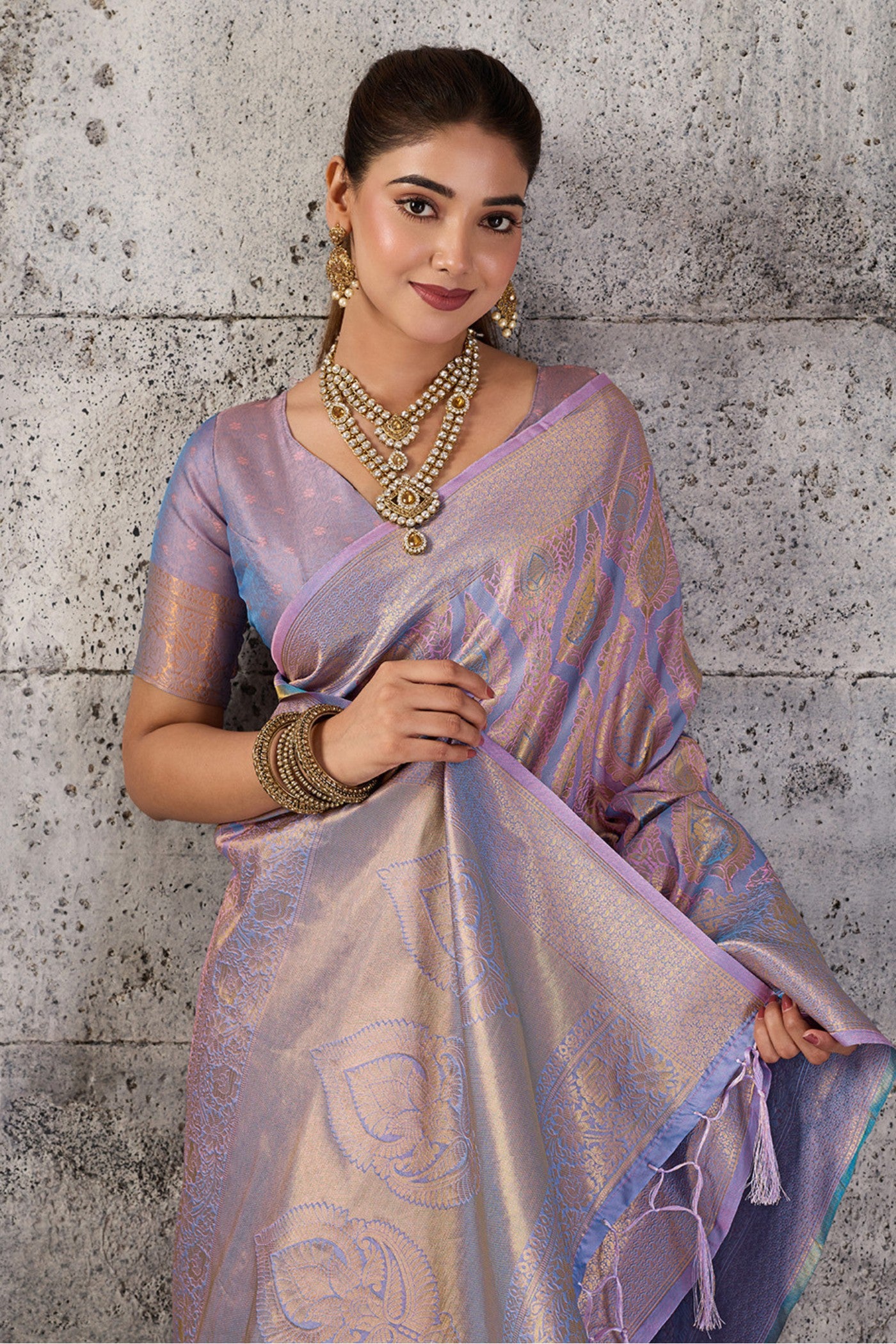 Buy MySilkLove Lavender Pearl Woven Kanjivaram Saree Online