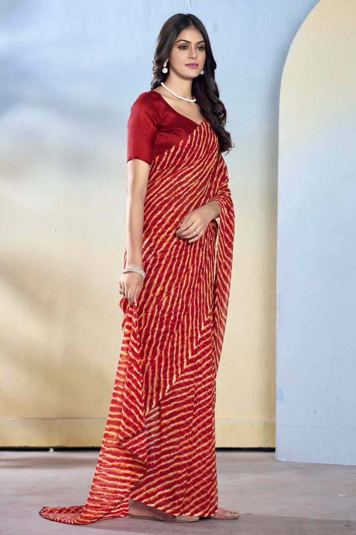 Buy MySilkLove Candy Red Ready To Wear Georgette Saree Online