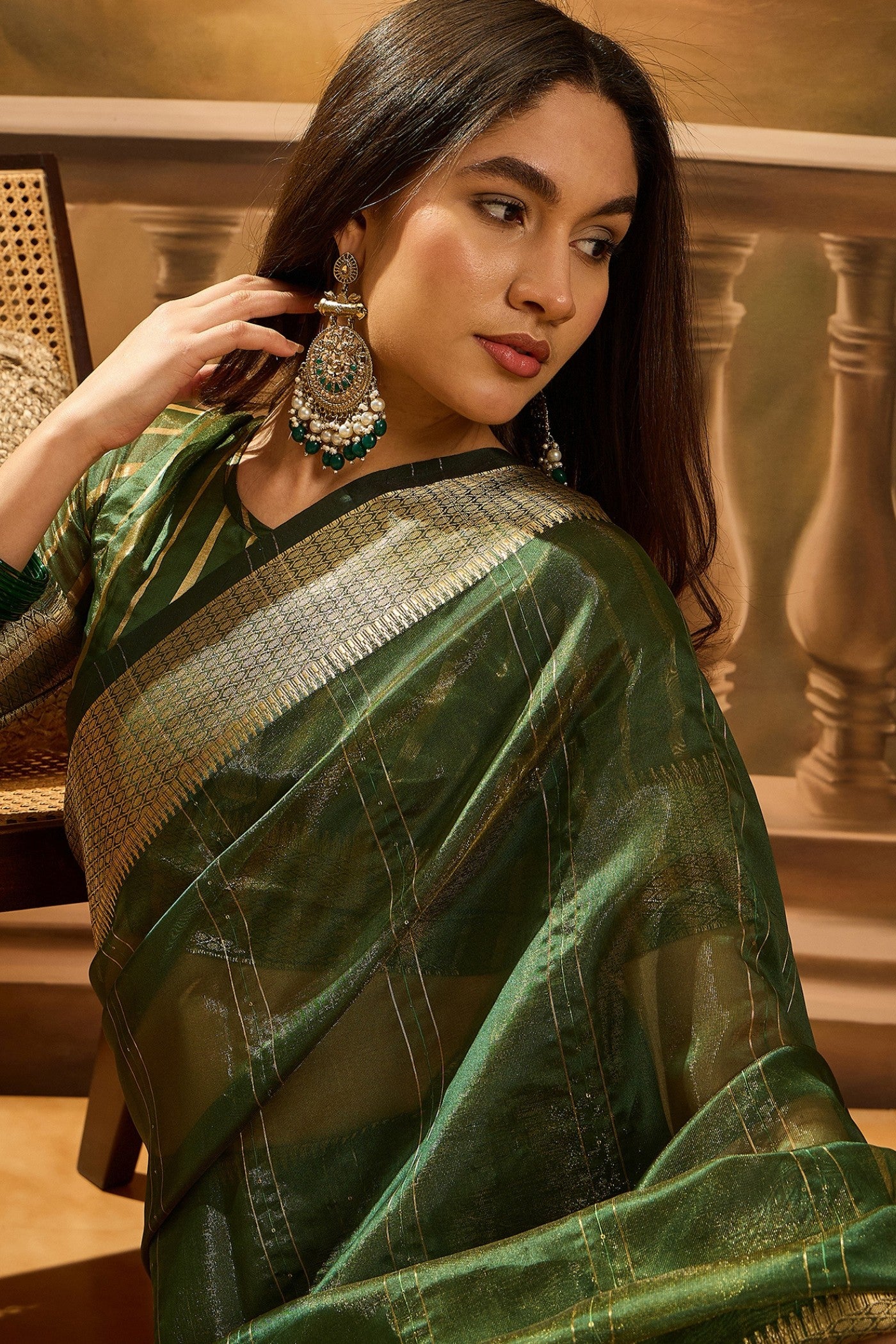 Buy MySilkLove Cadmium Green Woven Organza Saree Online