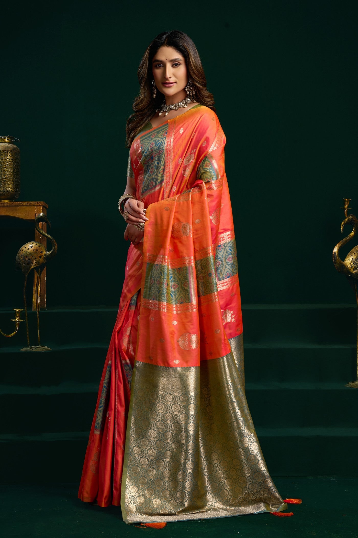 Buy MySilkLove Oapaya Whip Orange Banarasi Handloom Soft Silk Saree Online
