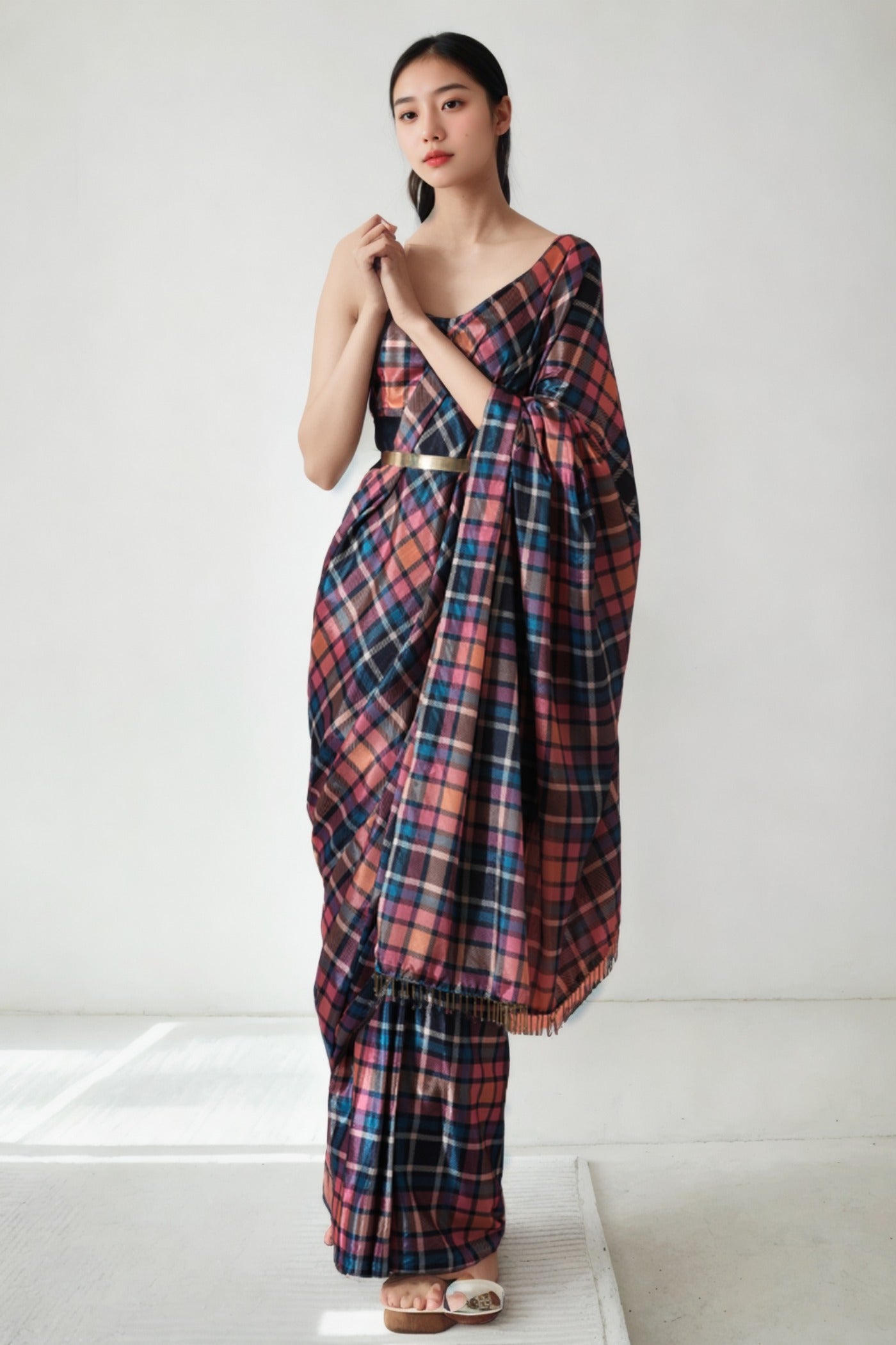 Buy MySilkLove Multicolor Blue Chinon Digital Printed Ready To Wear Saree Online