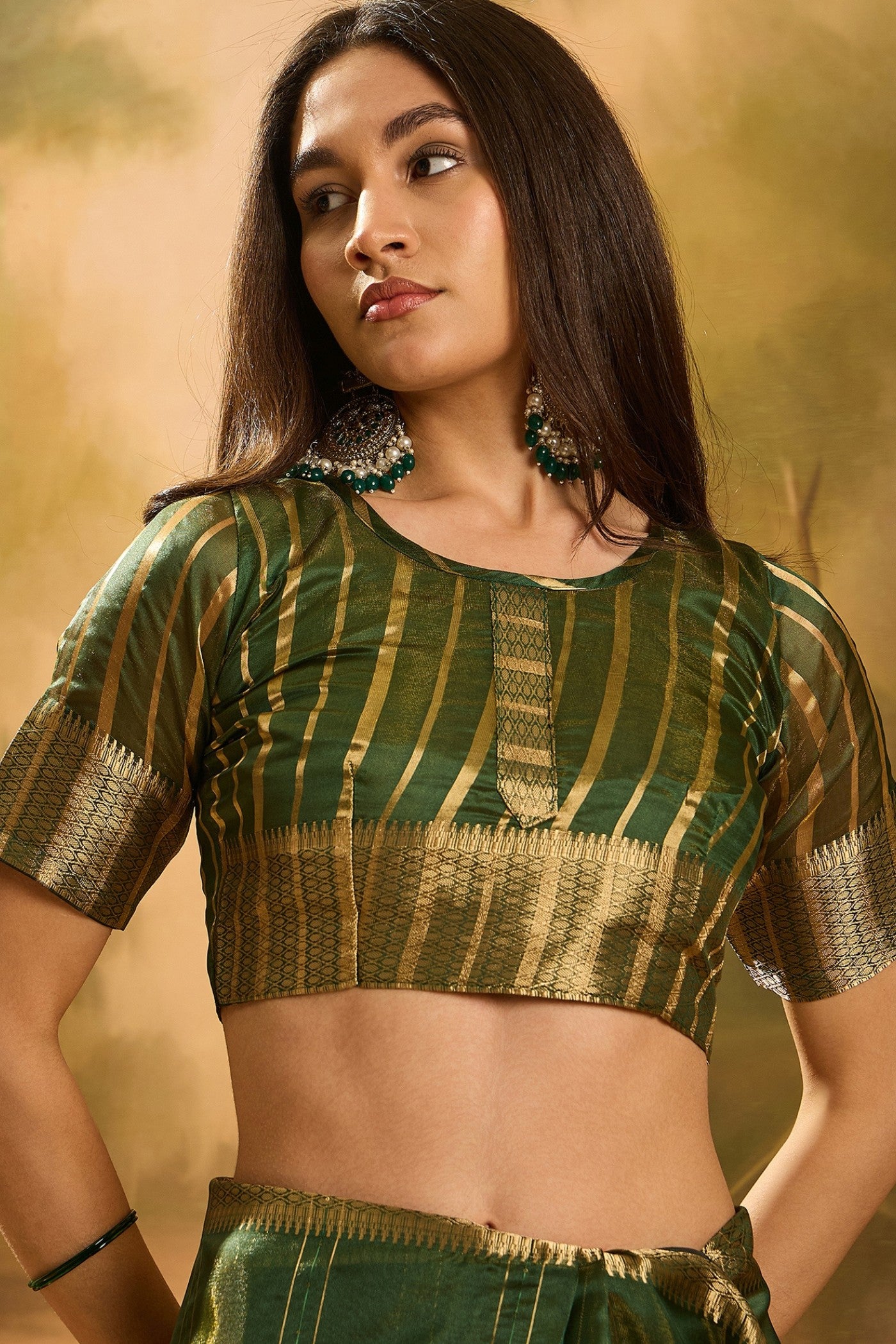 Buy MySilkLove Cadmium Green Woven Organza Saree Online