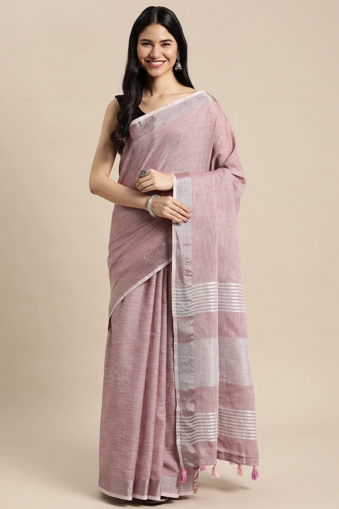 Buy MySilkLove Mauve Purple Woven Linen Cotton Saree Online