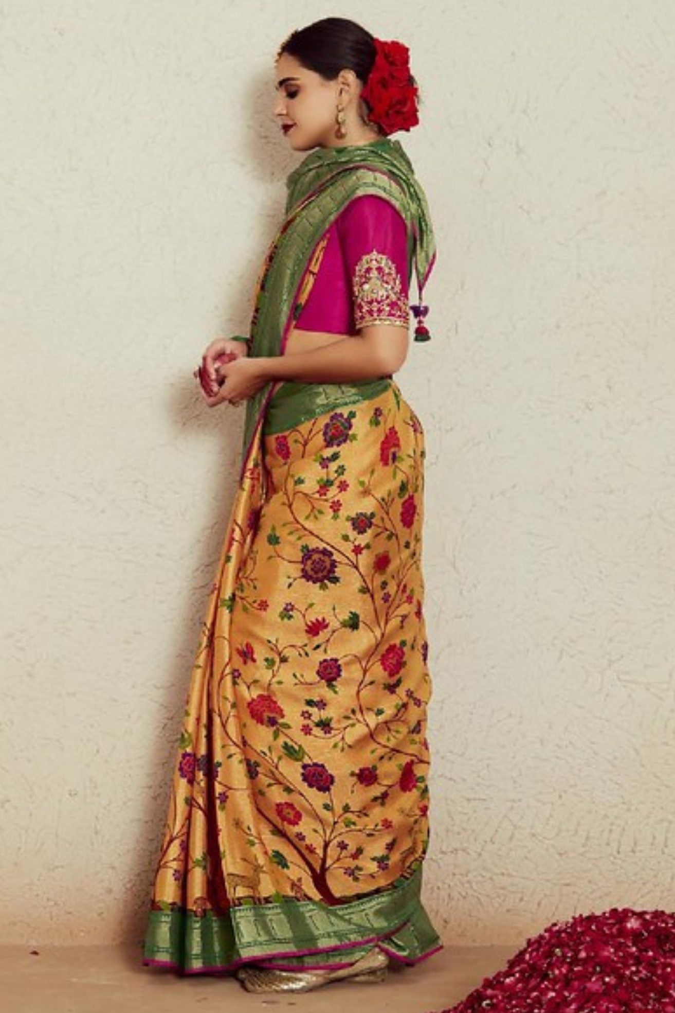 Buy MySilkLove Equator Yellow Printed Brasso Soft Silk Saree Online