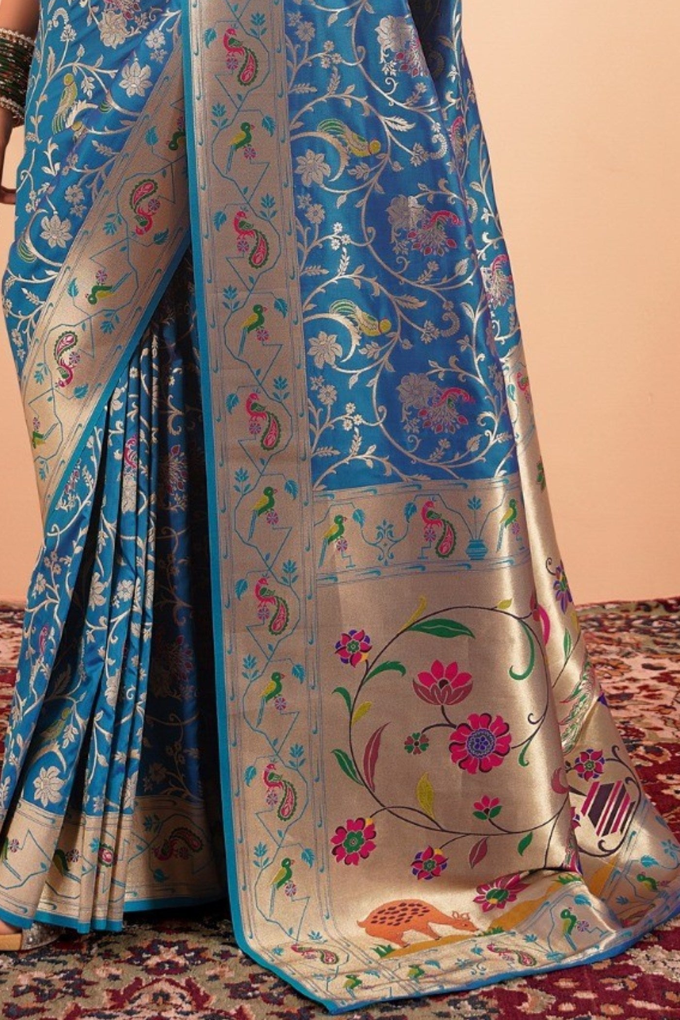 Buy MySilkLove Windows Blue Woven Paithani Saree Online