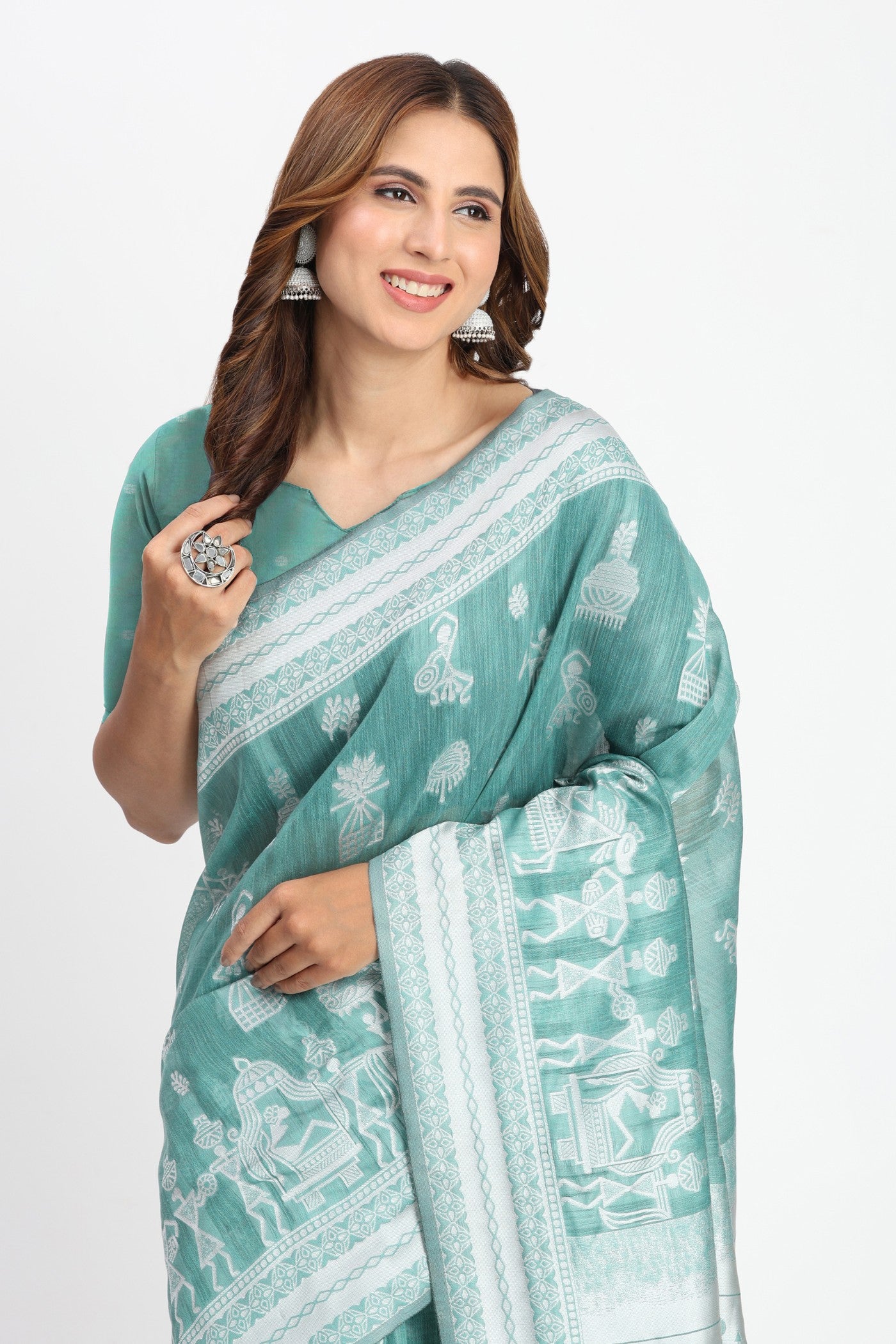MySilkLove Eton Green Woven Linen Cotton Saree