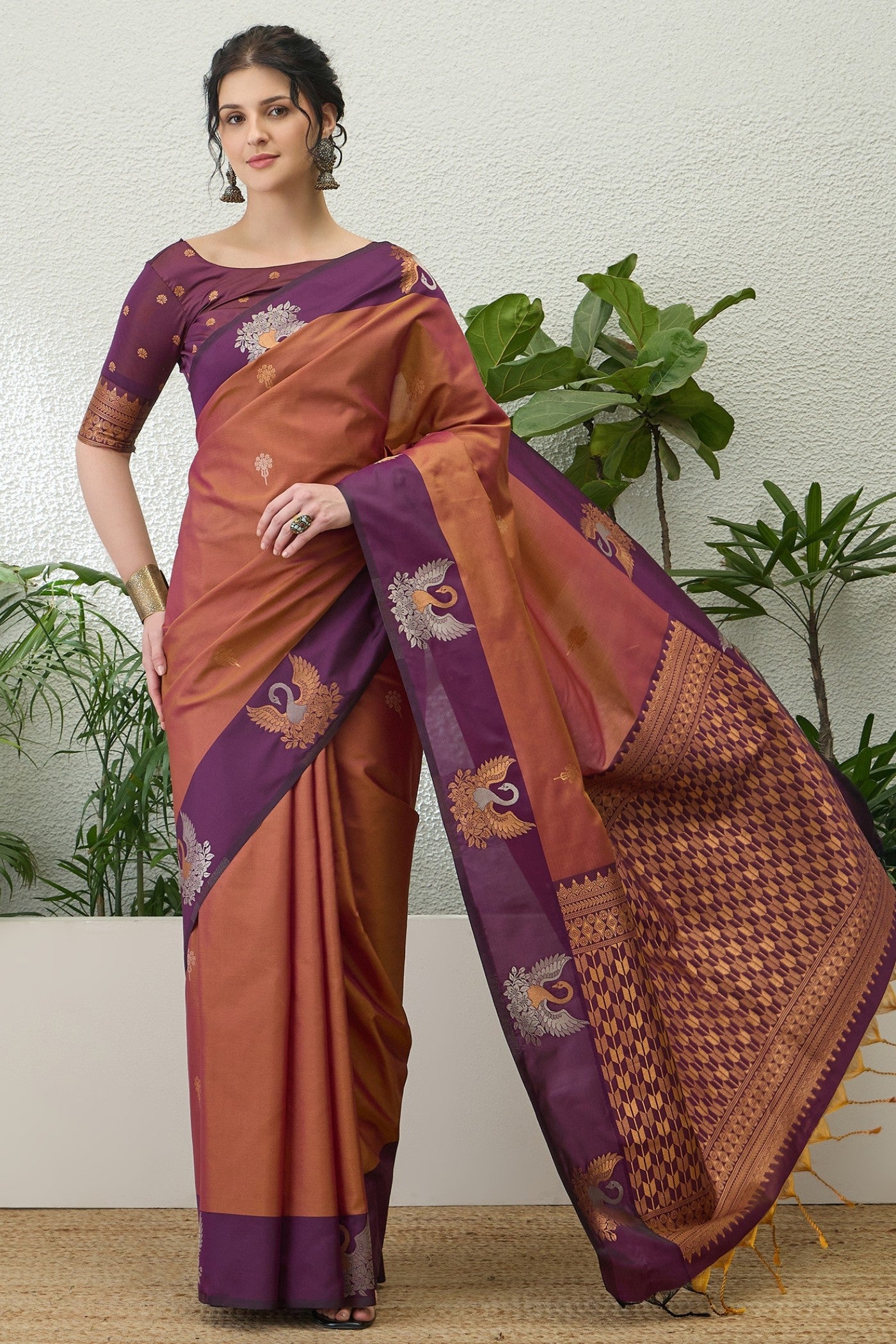 Buy MySilkLove Peanut Brown Banarasi Handloom Soft Silk Saree Online