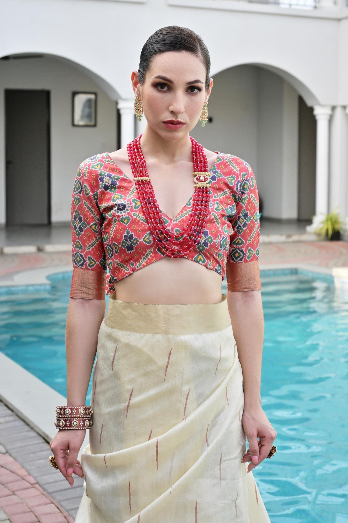 Buy MySilkLove Pearl White Meenakari Woven Patola Saree Online