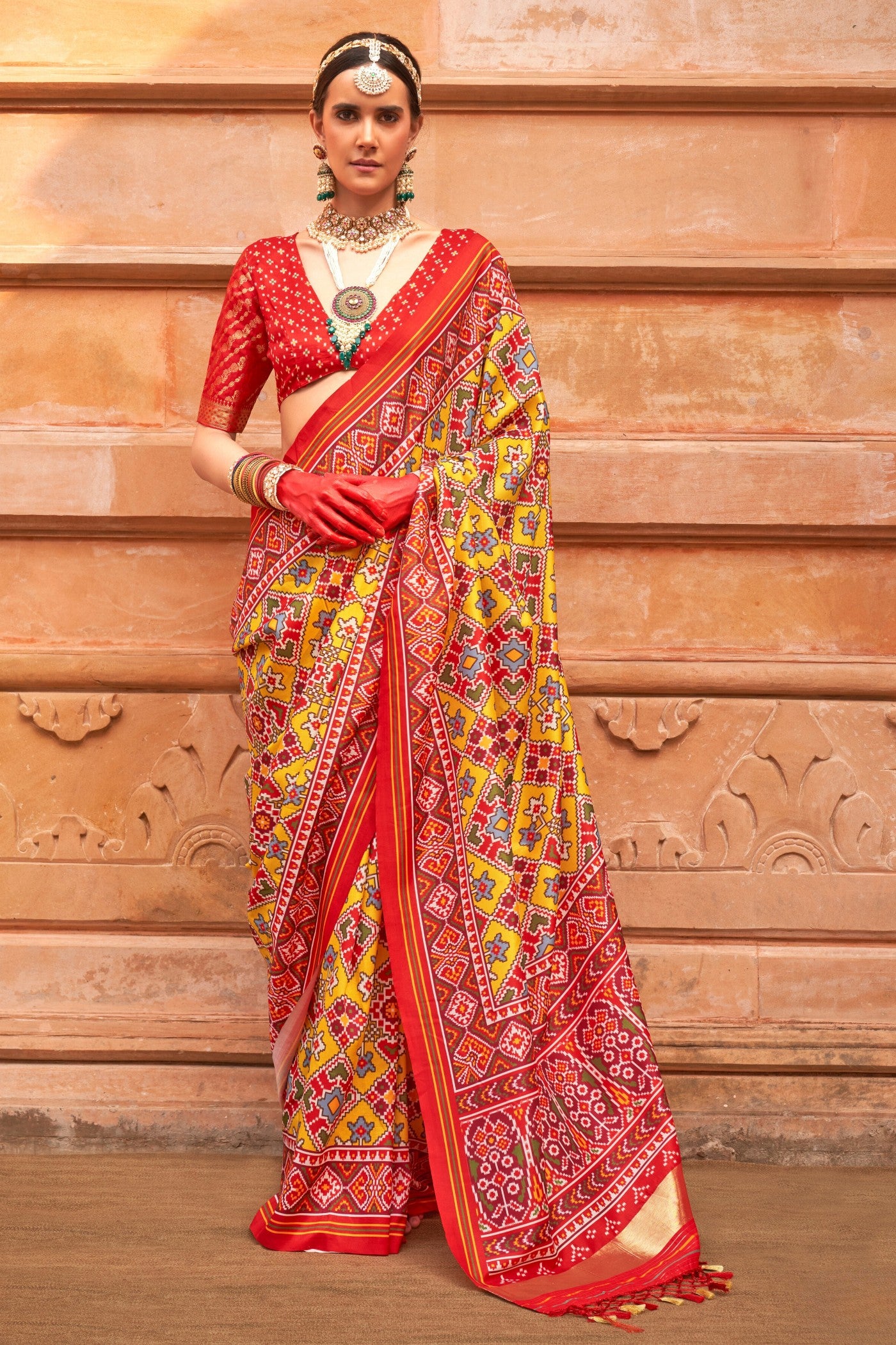 Buy MySilkLove Tulip Tree Yellow Printed Patola Saree Online