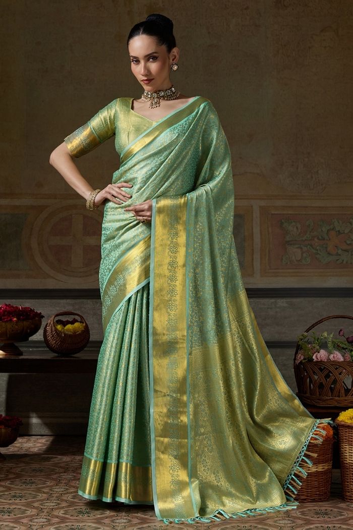 Buy MySilkLove Pistachio Green Woven Kanjivaram Saree Online
