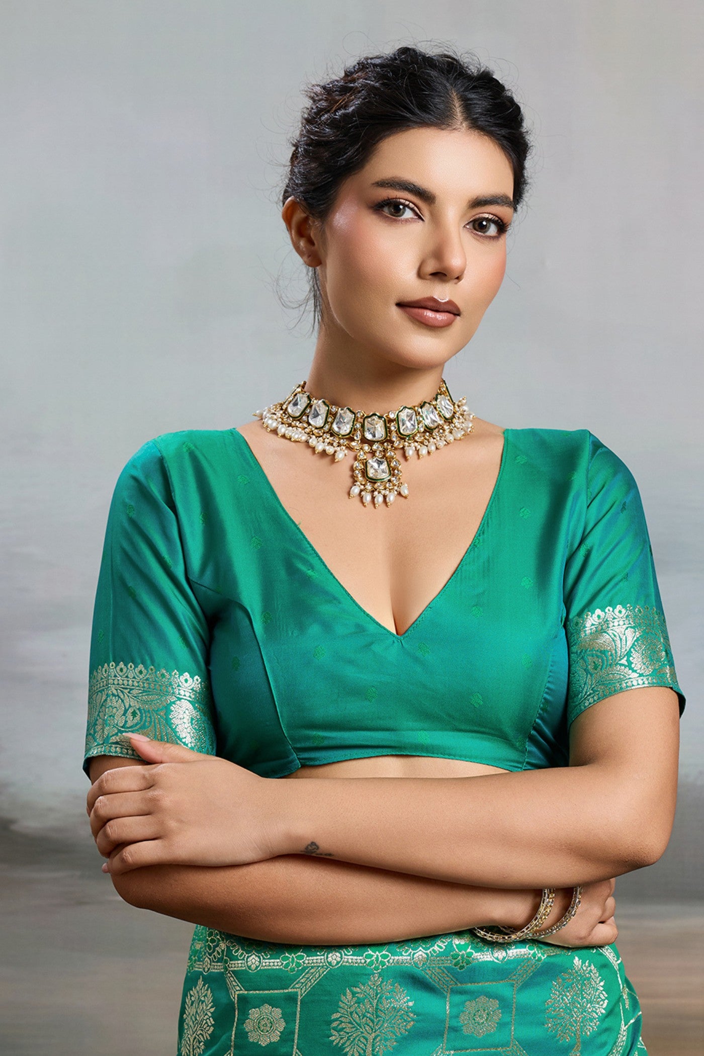 Buy MySilkLove Myrtle Green Woven Banarasi Soft Silk Saree Online