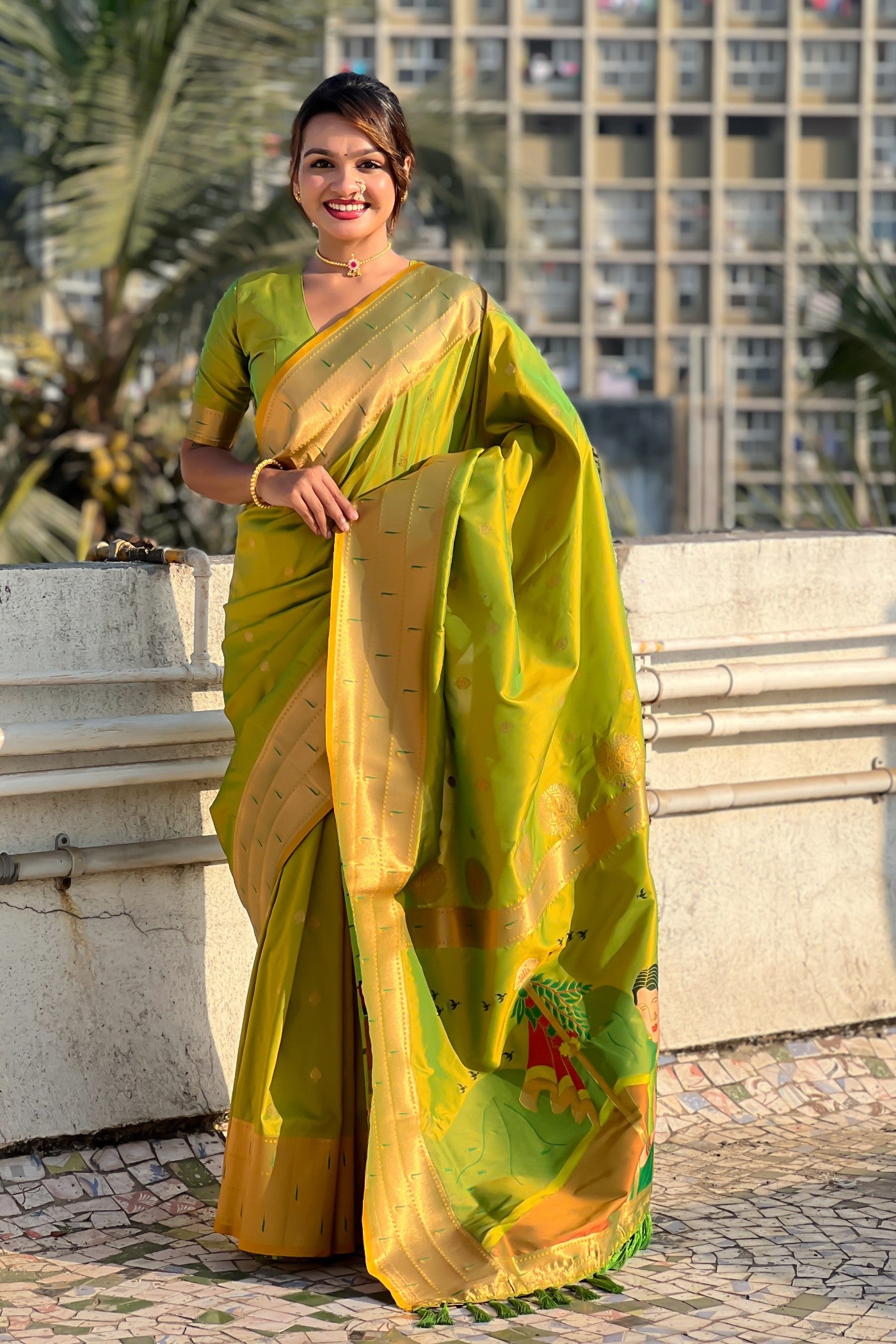 Buy MySilkLove Sushi Green Woven Paithani Saree Online