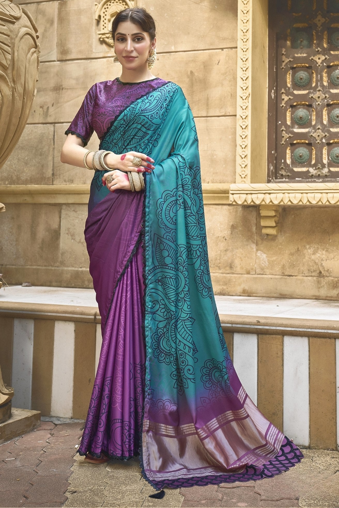 Buy MySilkLove Fairy Purple and Blue Banarasi Designer Saree Online