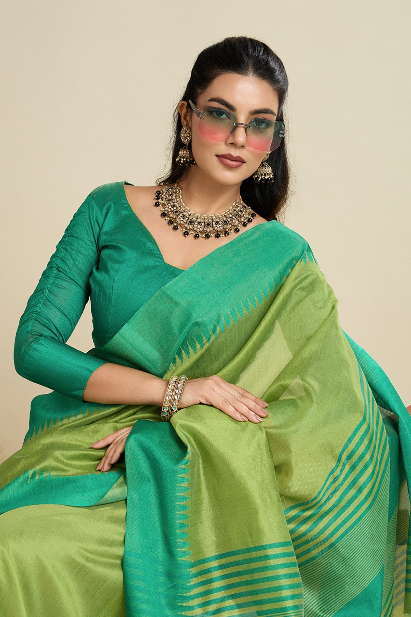 Buy MySilkLove Forest Green Woven Raw Silk Saree Online