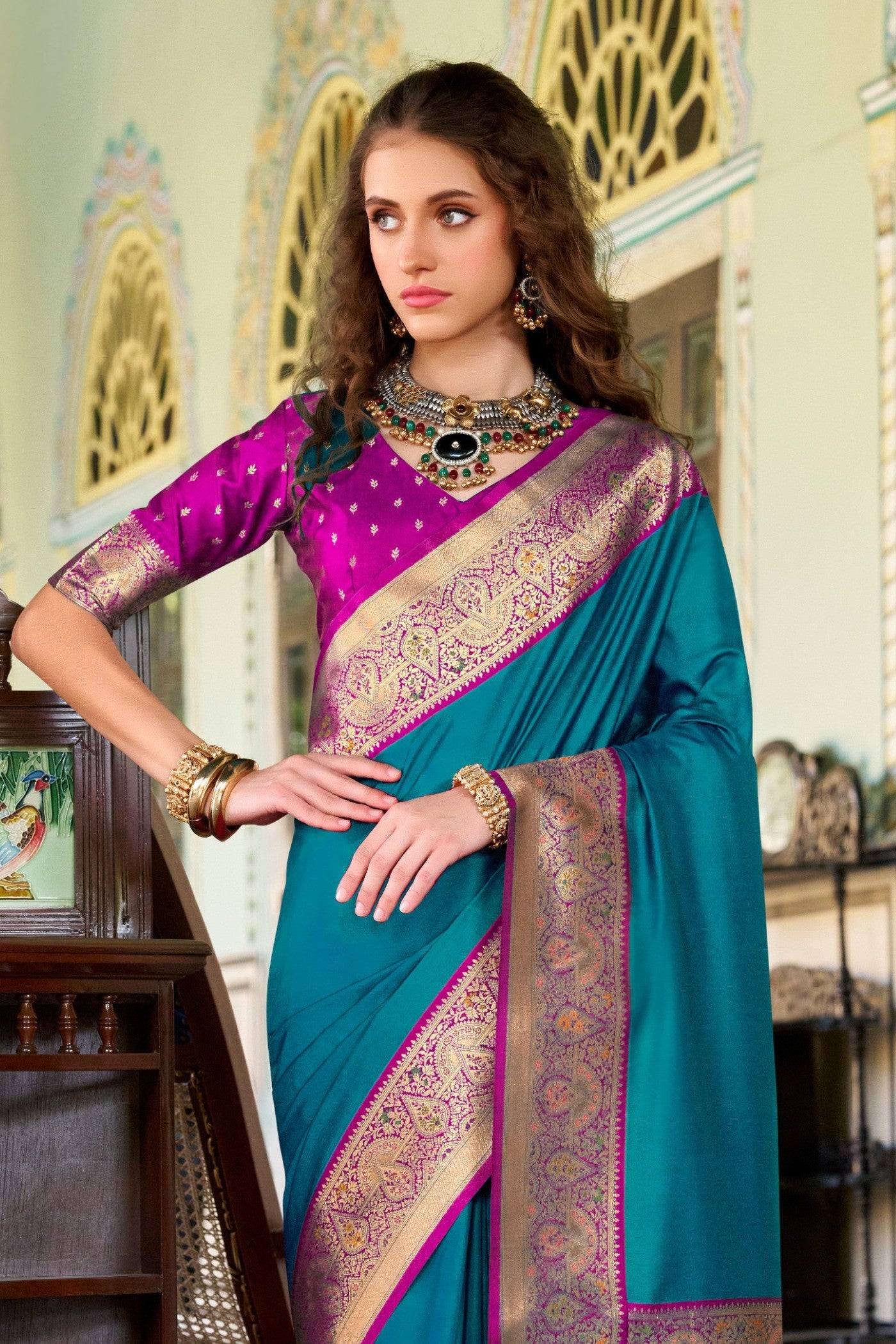 Buy MySilkLove Dodger Blue Woven Banarasi Soft Silk Saree Online