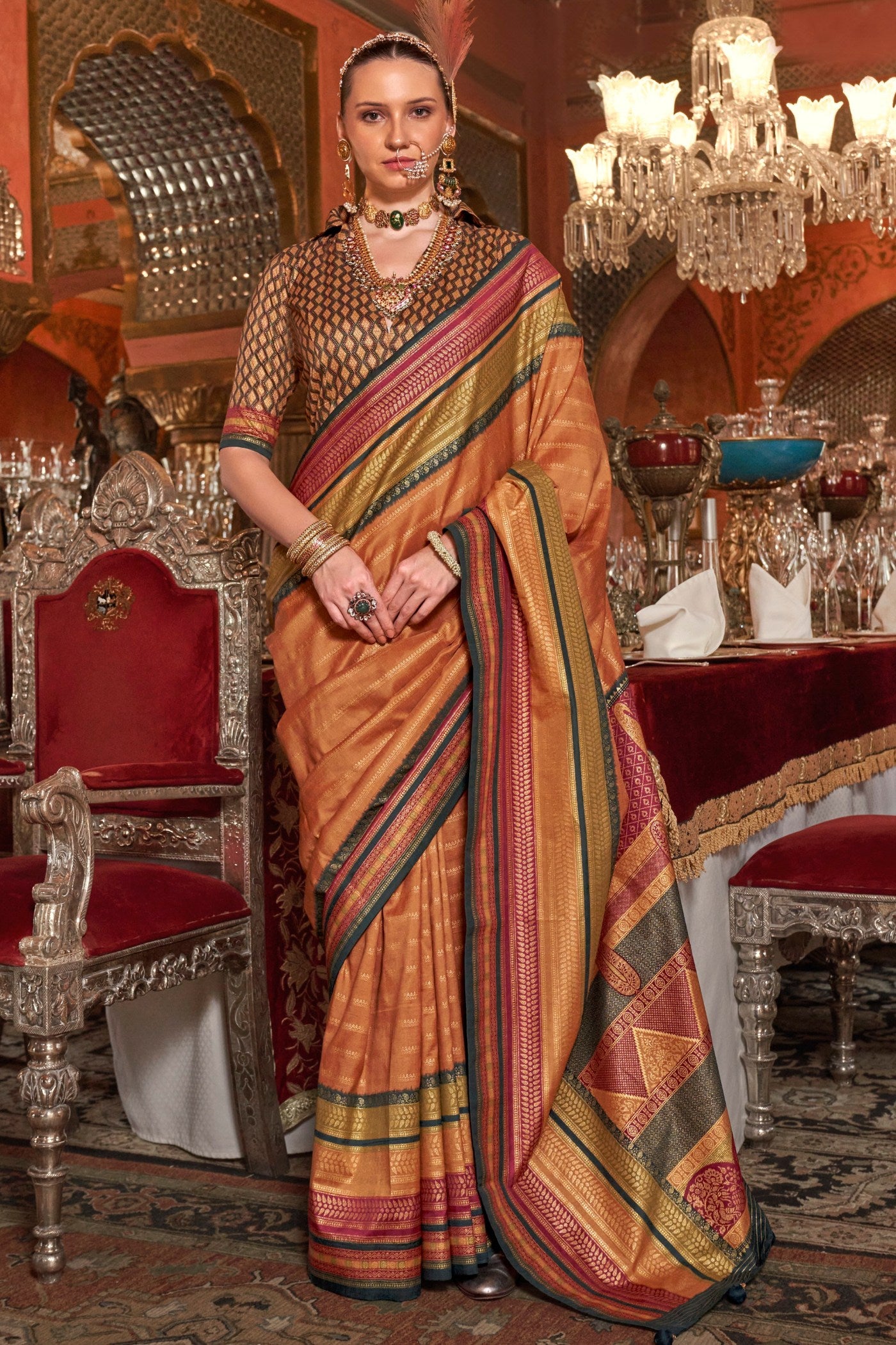 Buy MySilkLove Neon Orange Printed Patola Saree Online