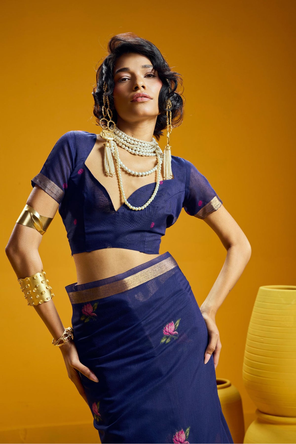 Buy MySilkLove Peacock Blue Handloom Muga Cotton Saree Online