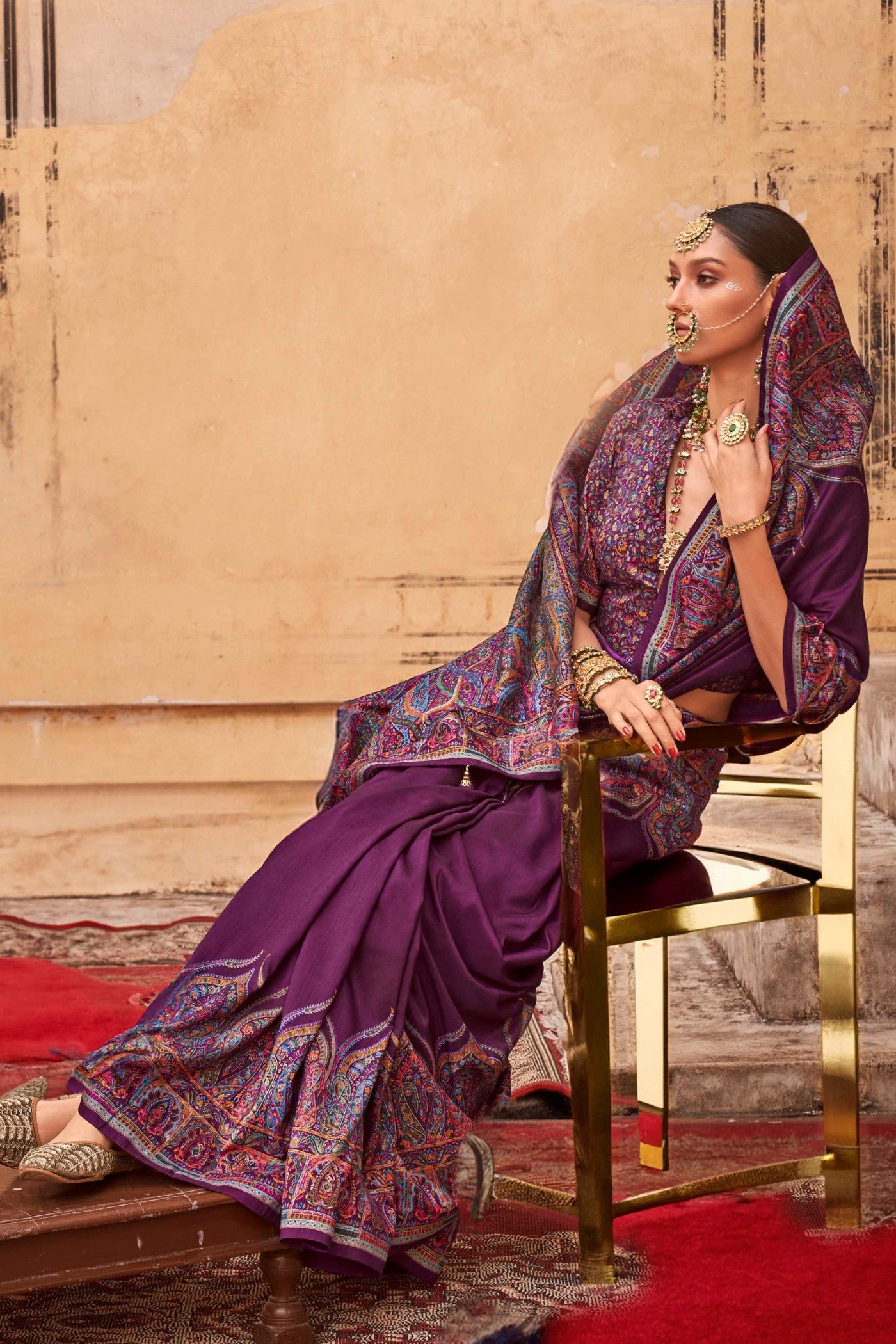 Buy MySilkLove Old Mauve Purple Printed Jamawar Saree Online