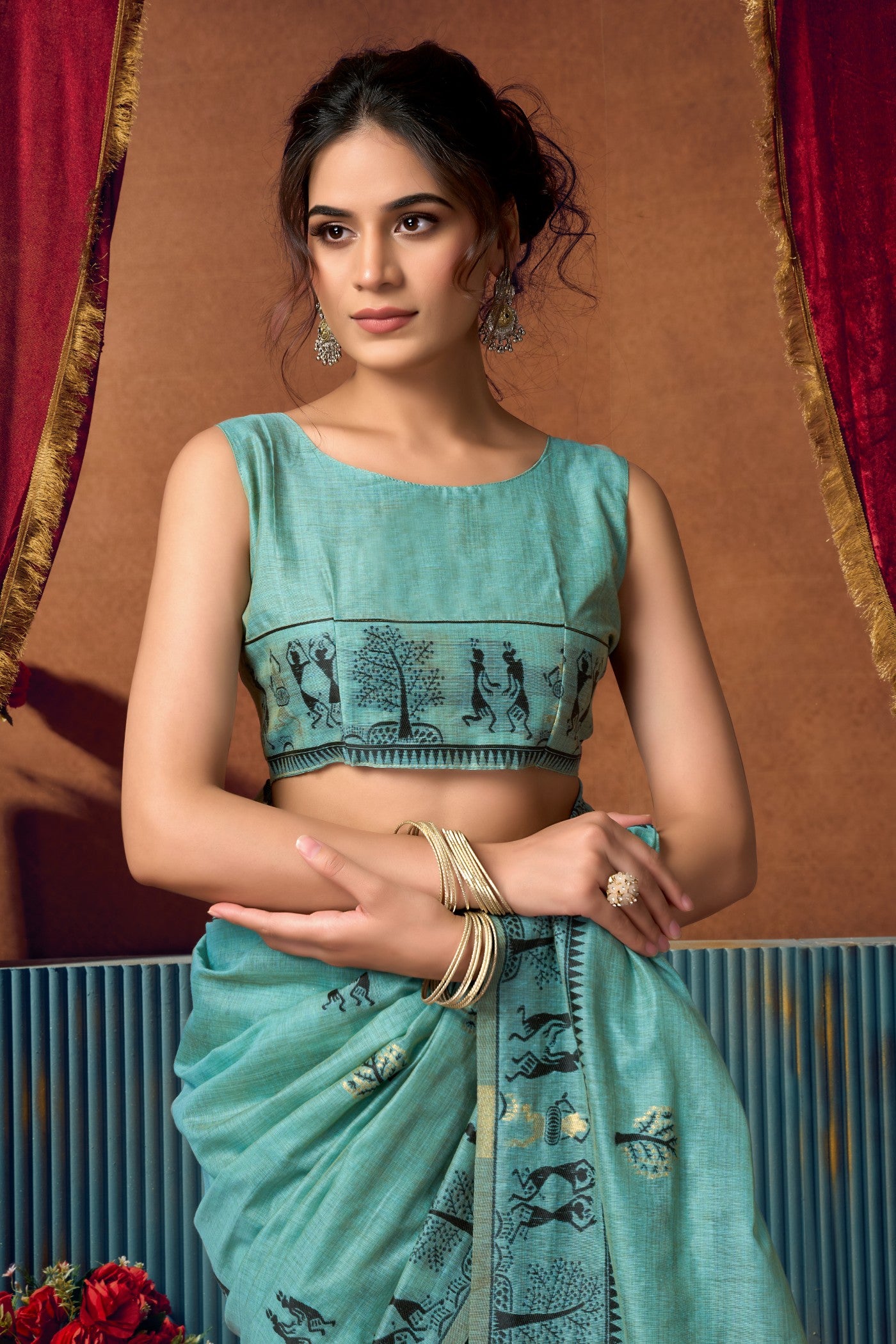 Buy MySilkLove Turquoise Blue Woven Modal Cotton Saree Online