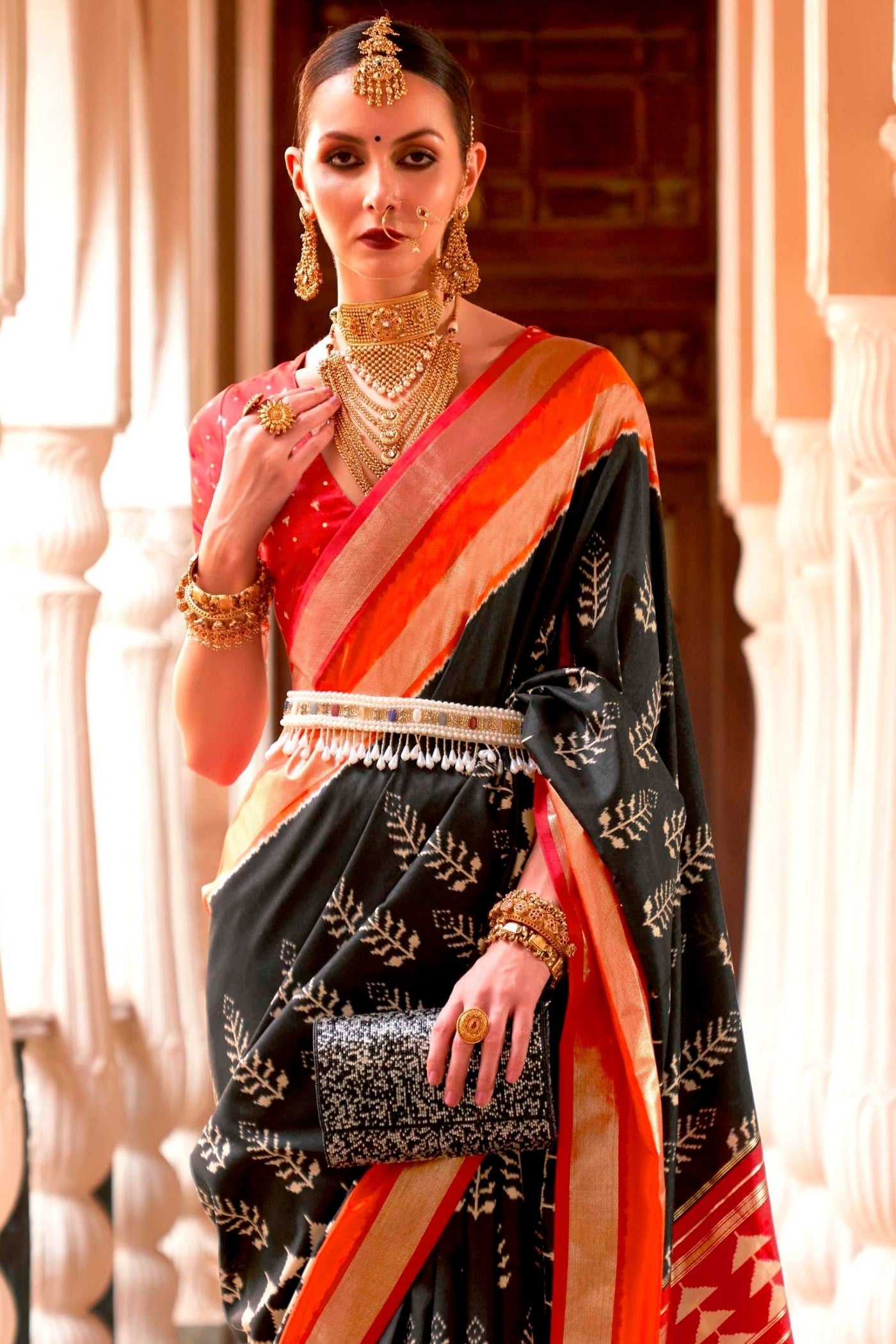Buy MySilkLove Carbon Black Printed Patola Saree Online
