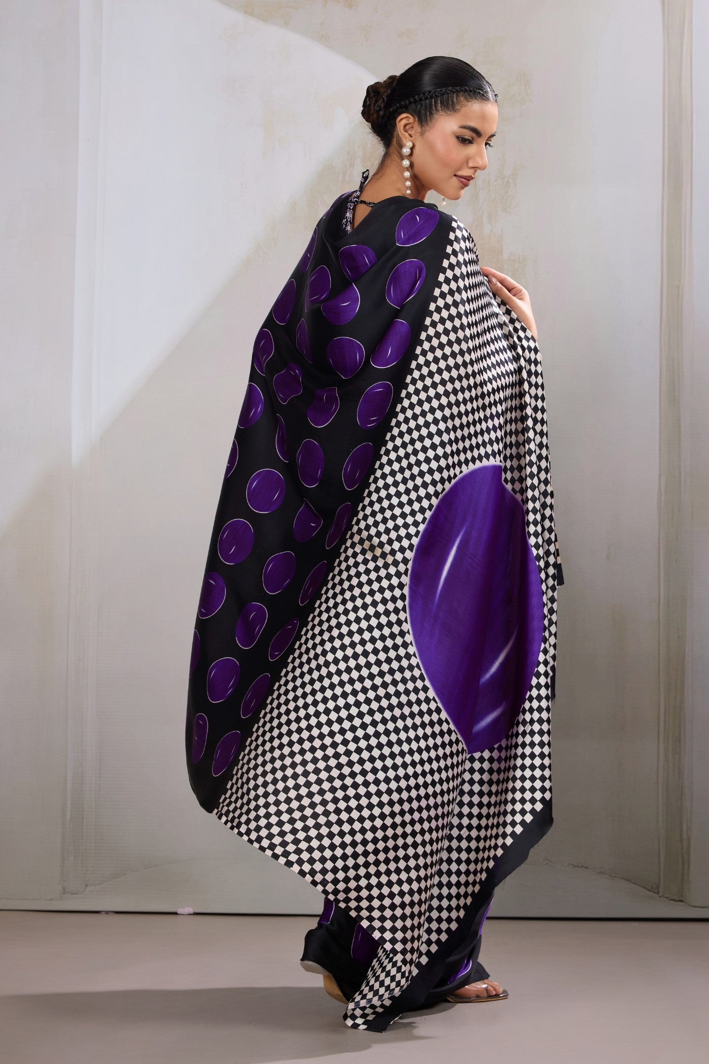 Buy MySilkLove Tiffany Blue Printed Polka Dots Satin Crepe Saree Online