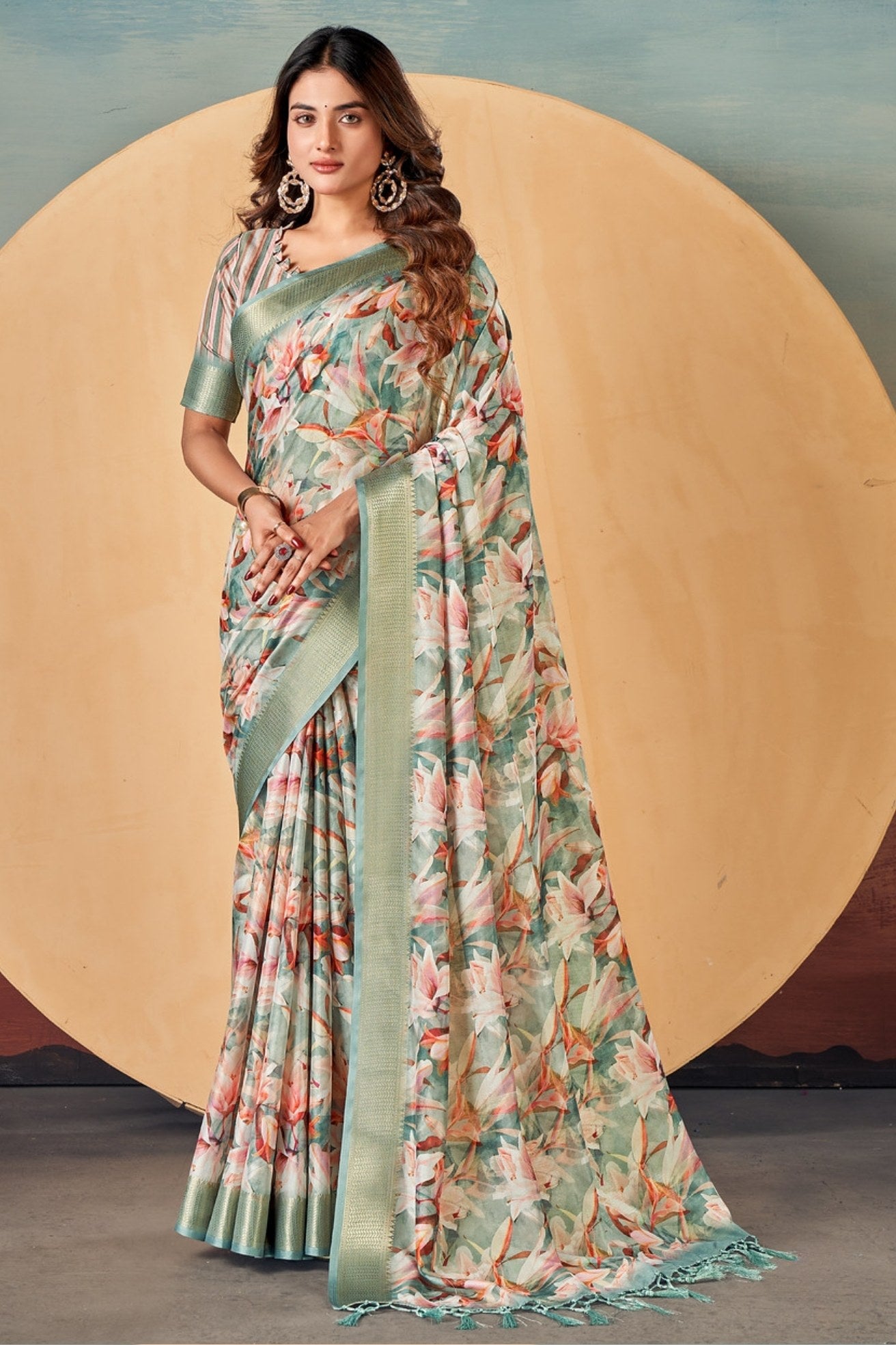 Buy MySilkLove Bud Green Banarasi Digital Printed Saree Online