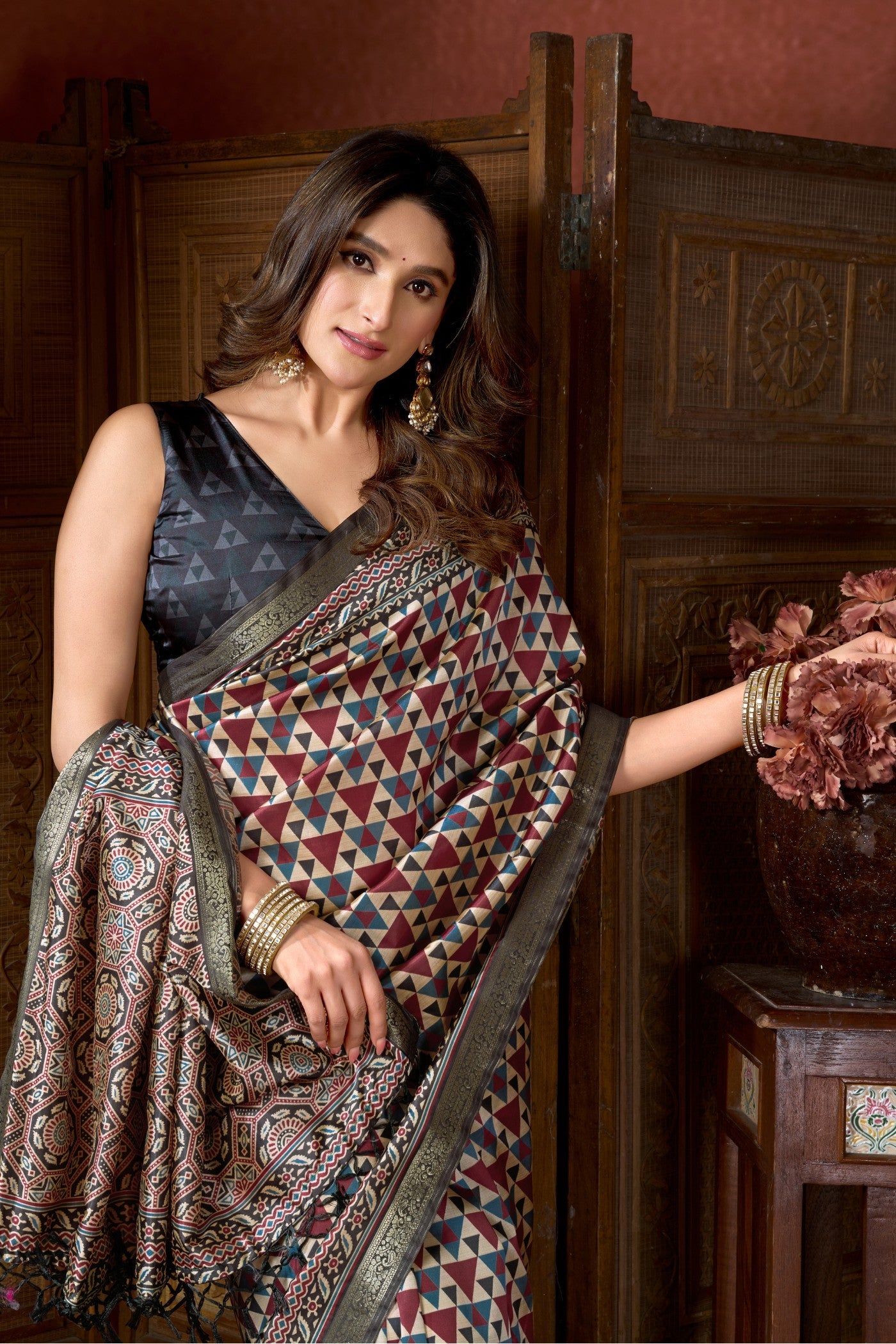 MySilkLove Multicolor White Ajrakh Printed Saree