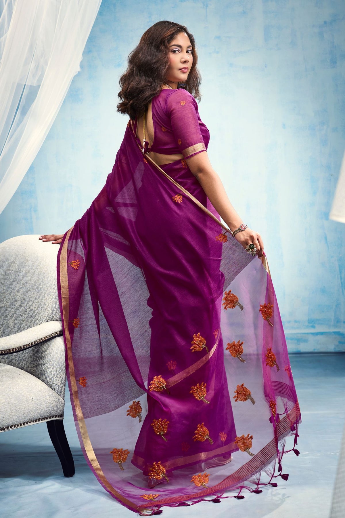 Buy MySilkLove Plum Purple Munga Handloom Cotton Saree Online