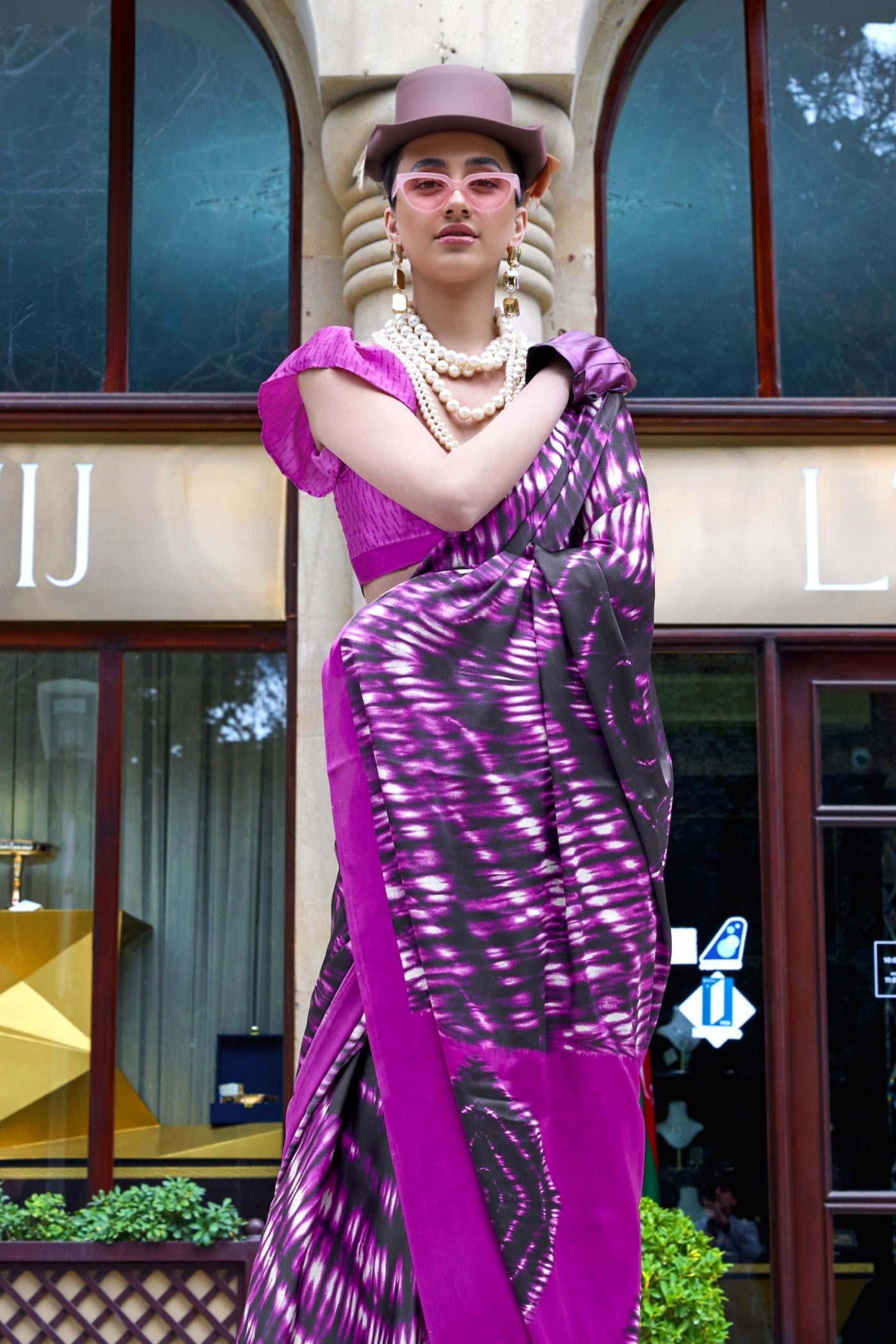 Buy MySilkLove Magenta Purple Printed Satin Crepe Silk Saree Online