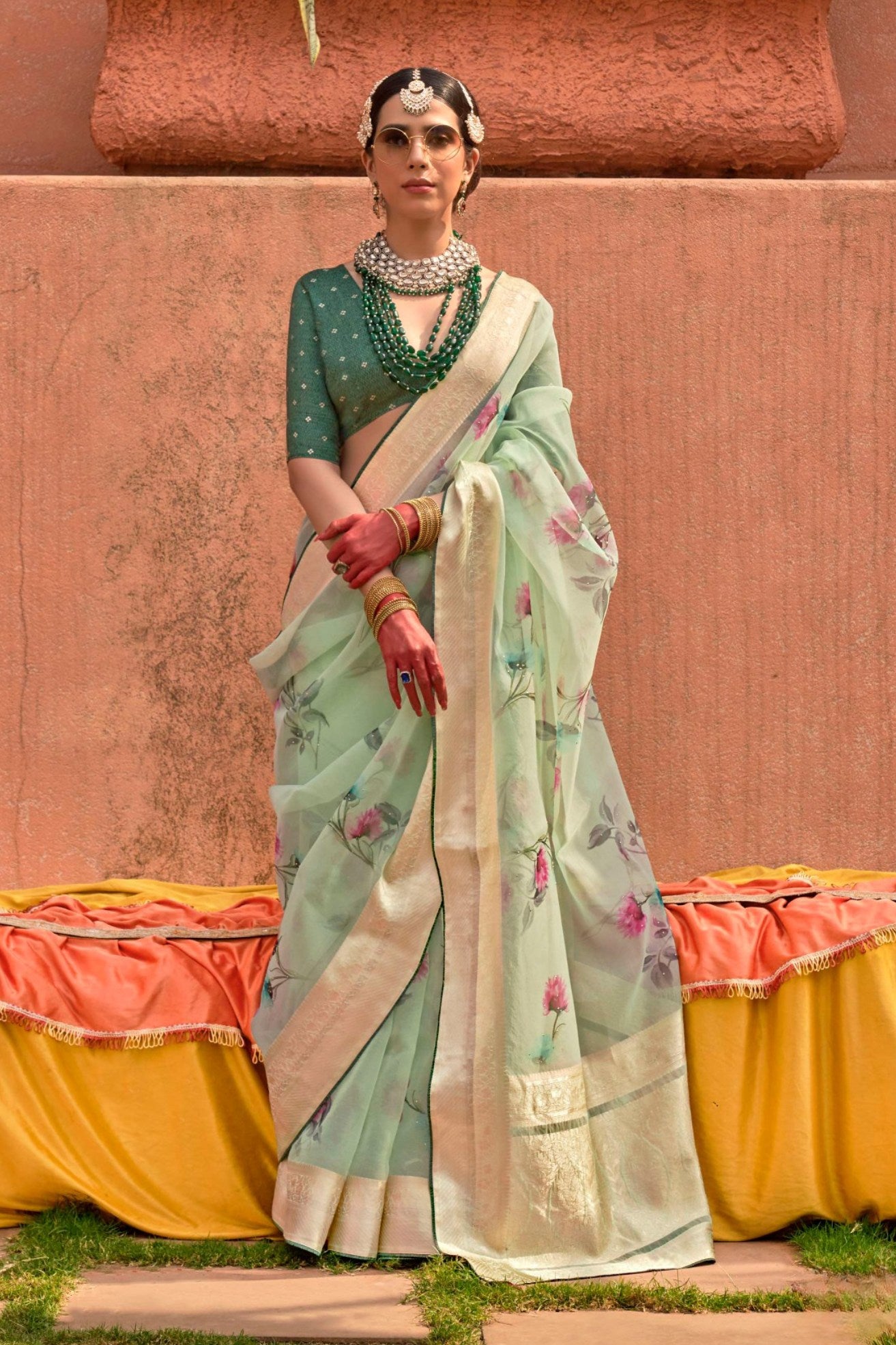 Buy MySilkLove Pastel Green Zari Woven Organza Saree Online