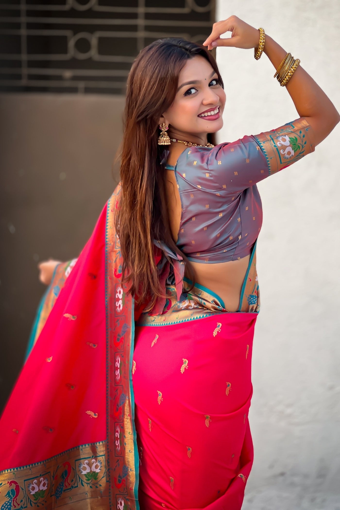 Buy MySilkLove Vermilion Red Zari Woven Paithani Saree Online