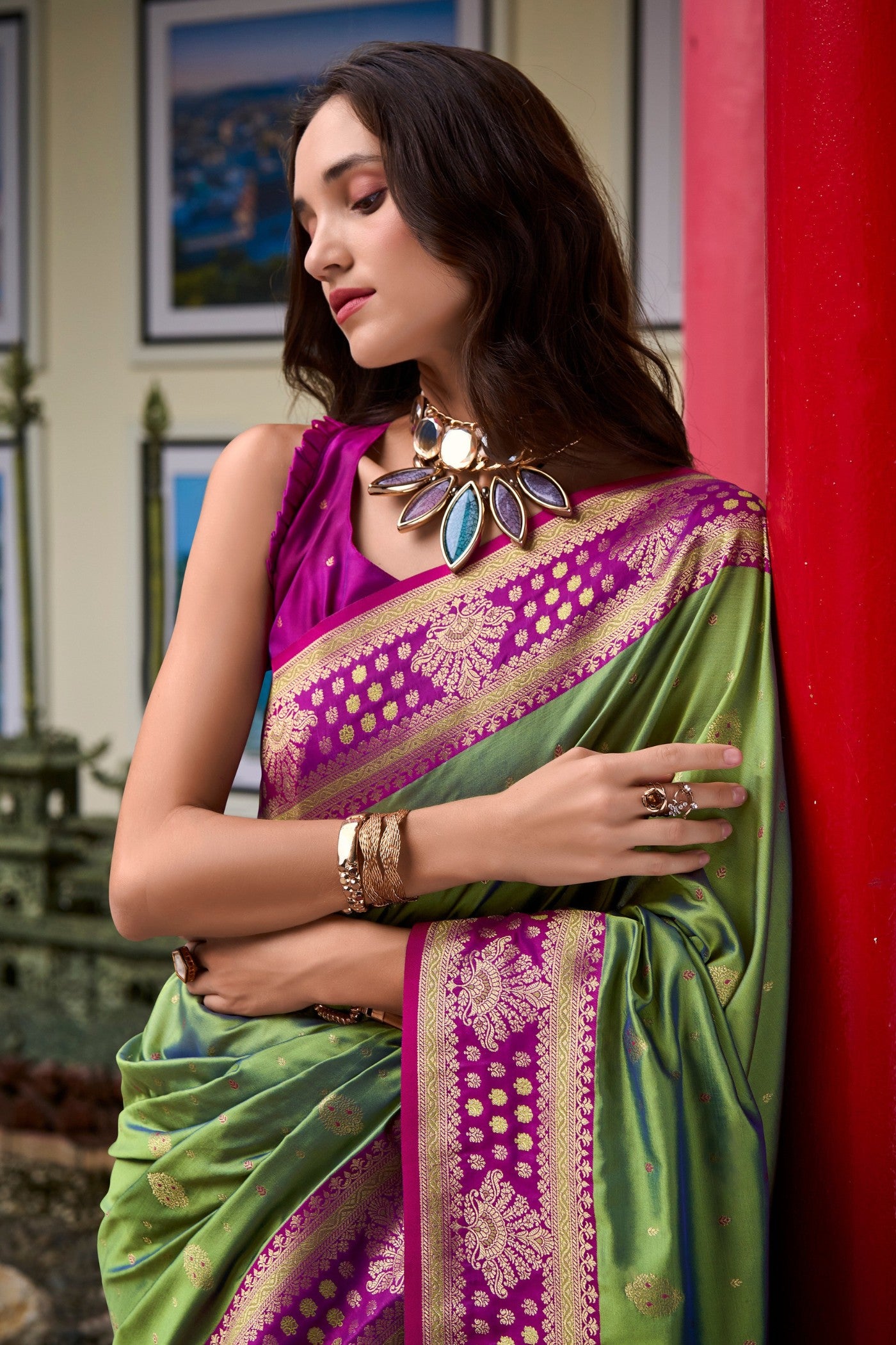 MySilkLove Tecoma Green Woven Banarasi Saree