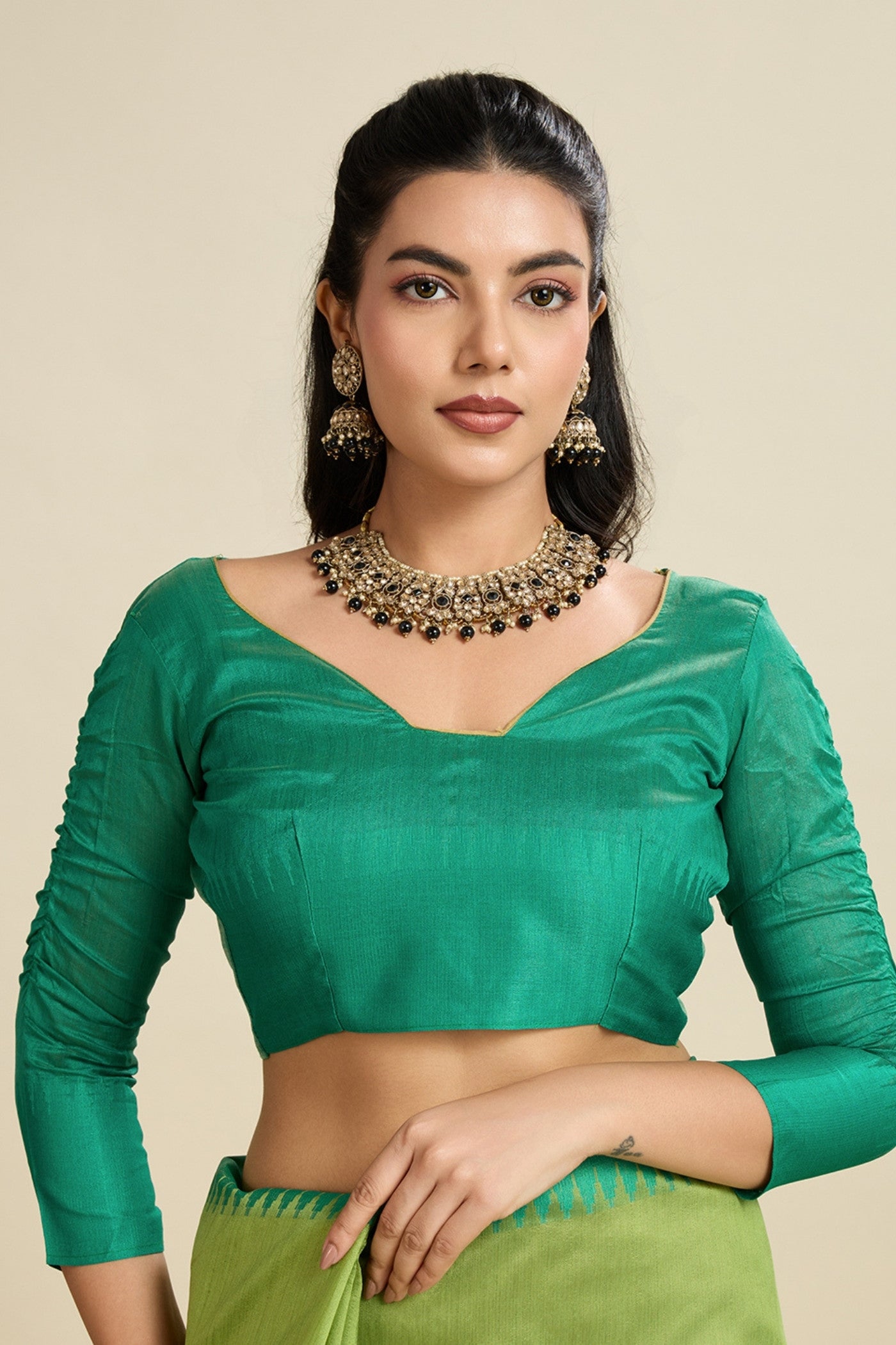 Buy MySilkLove Forest Green Woven Raw Silk Saree Online