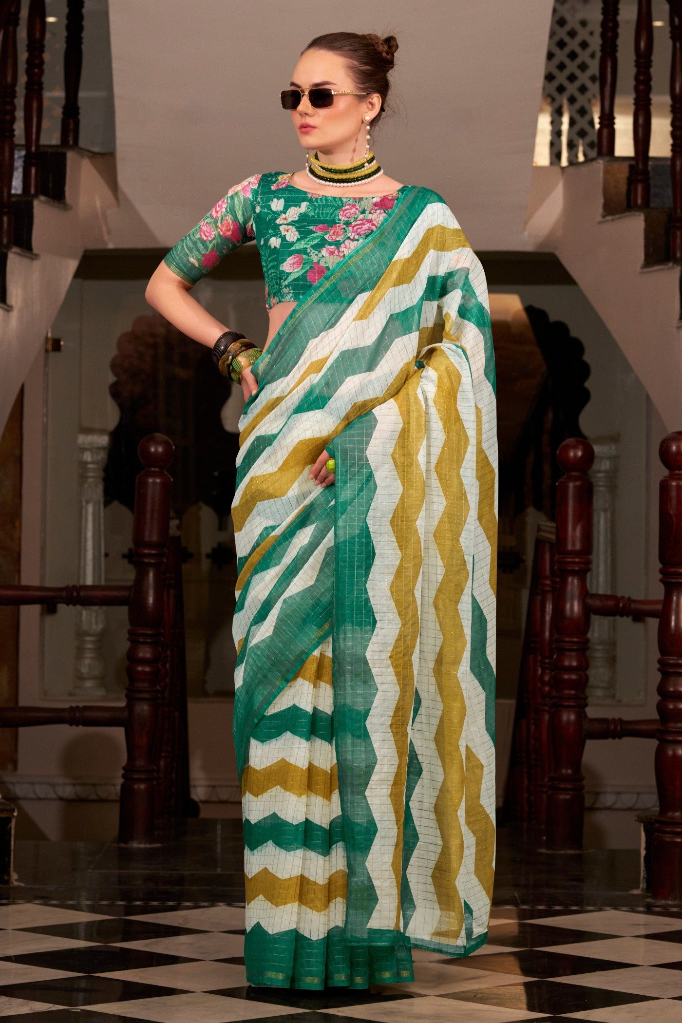 Buy MySilkLove Jewel Green Woven Linen Saree Online