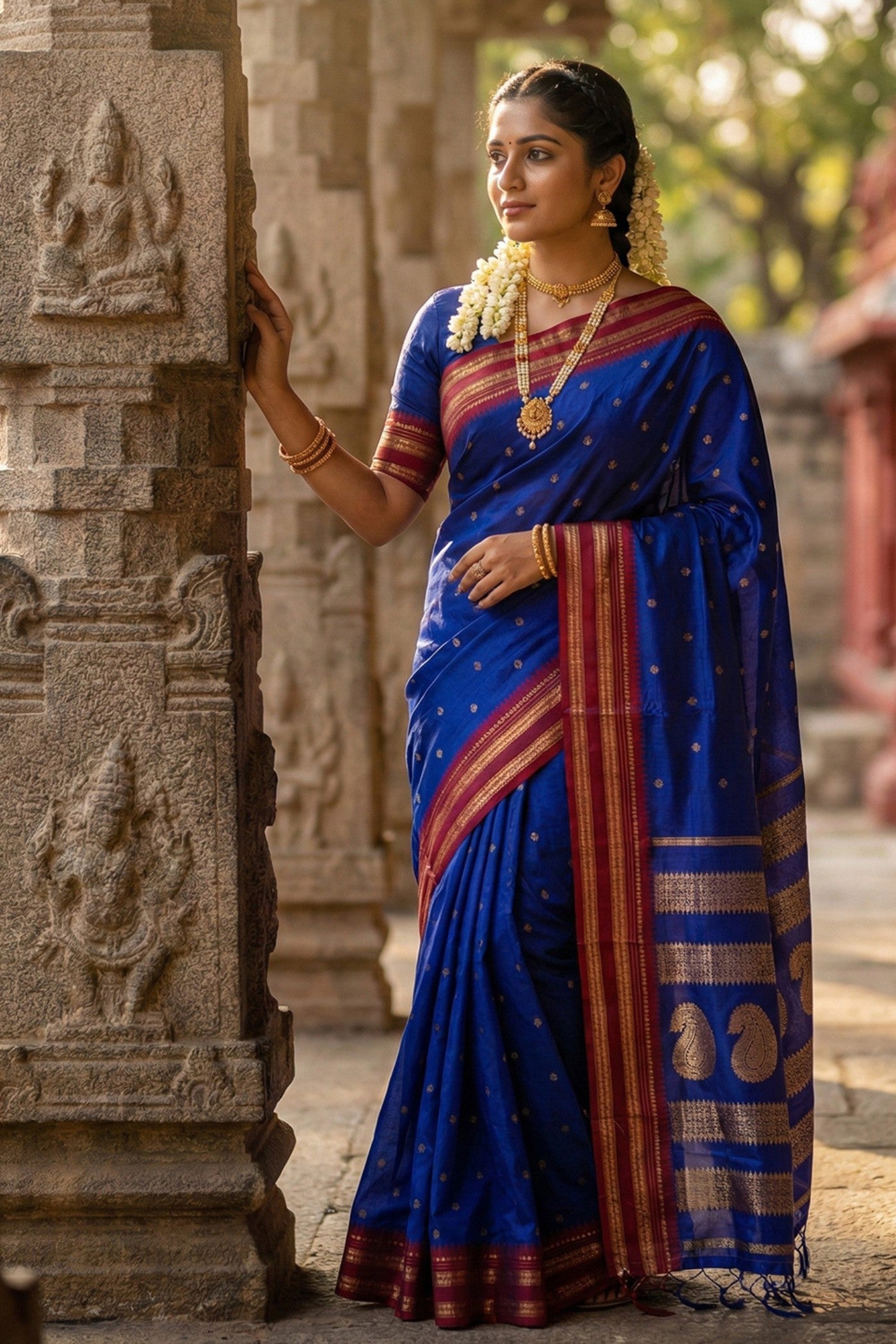 Buy MySilkLove Azure Blue Banarasi Woven Soft Silk Saree Online
