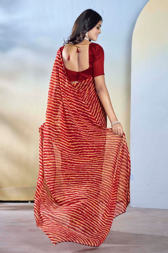 Buy MySilkLove Candy Red Ready To Wear Georgette Saree Online