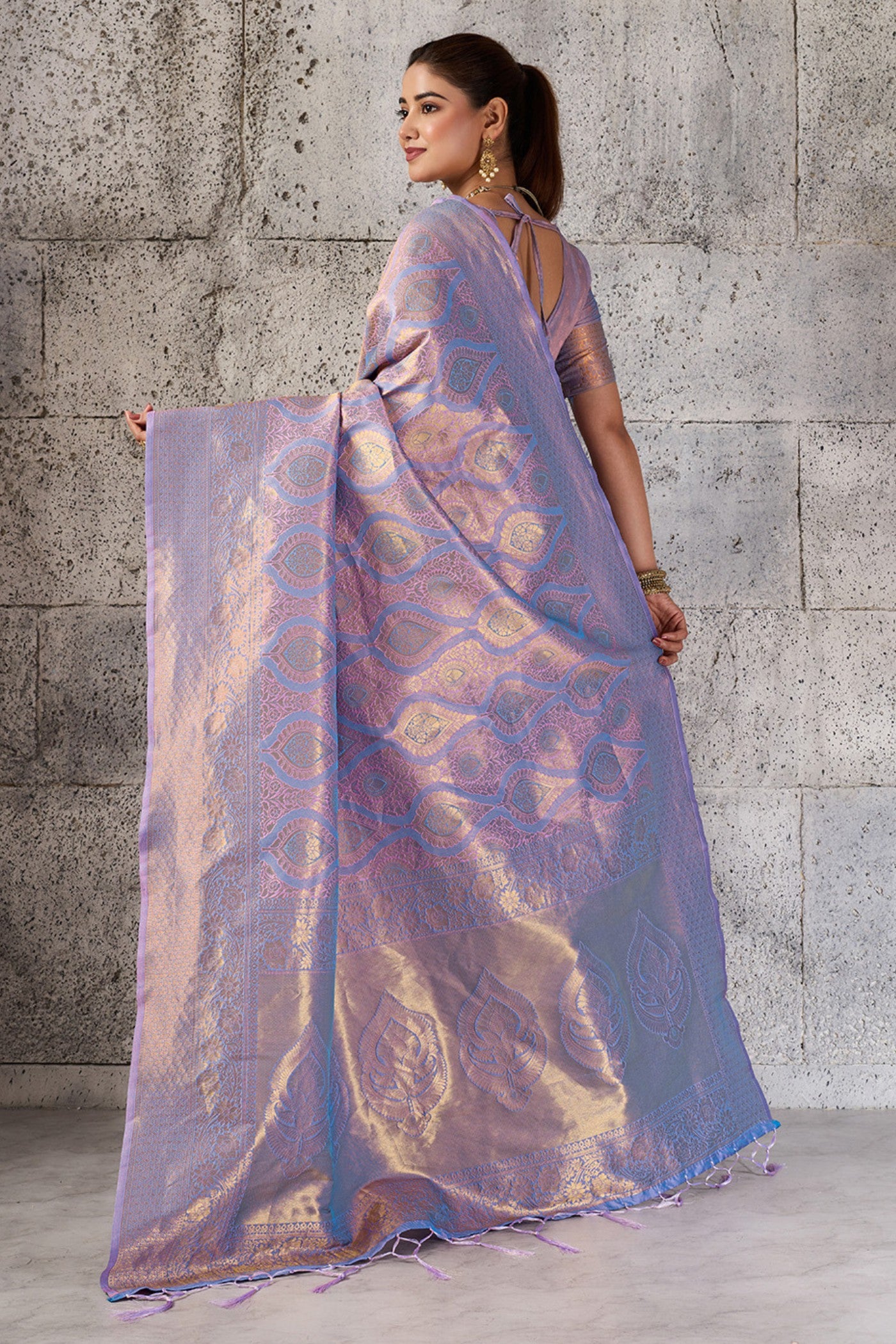 Buy MySilkLove Lavender Pearl Woven Kanjivaram Saree Online