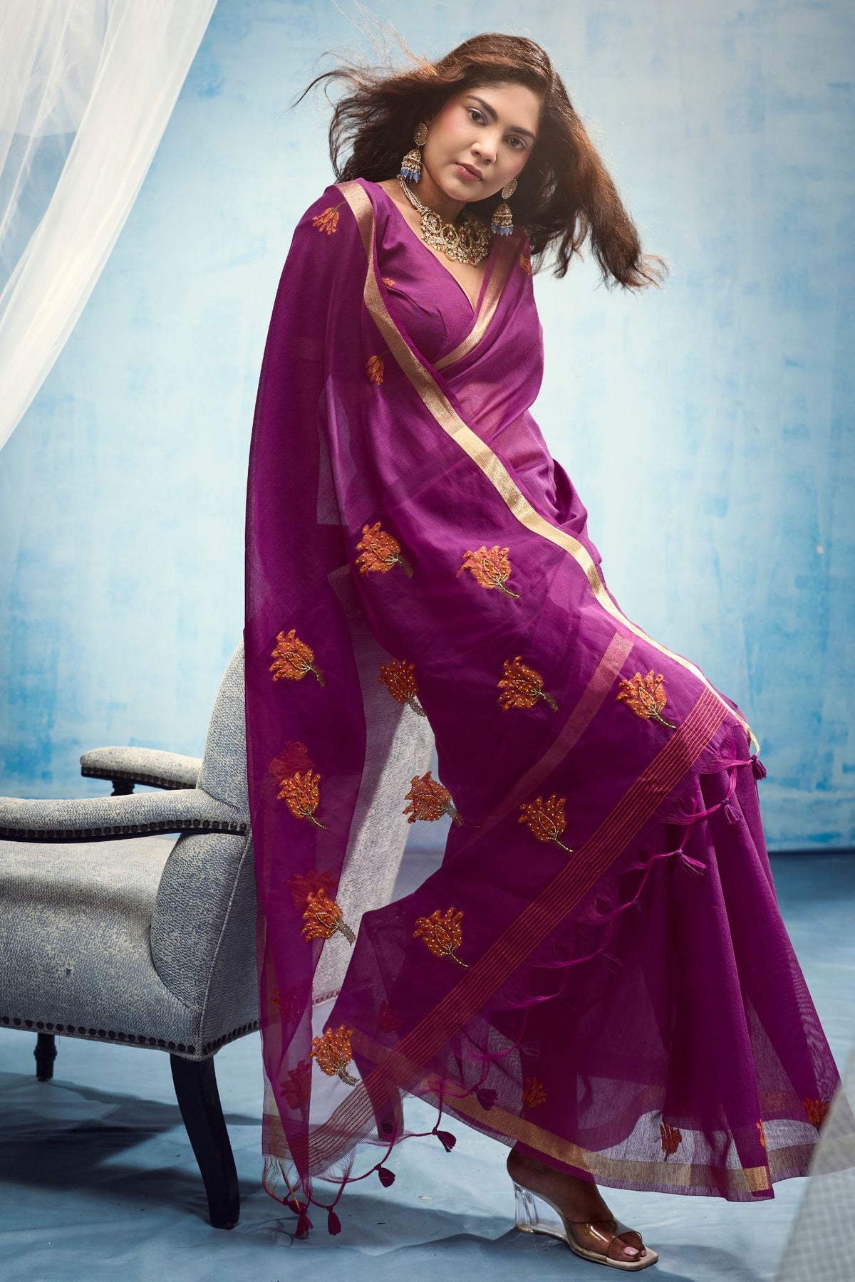 Buy MySilkLove Plum Purple Munga Handloom Cotton Saree Online