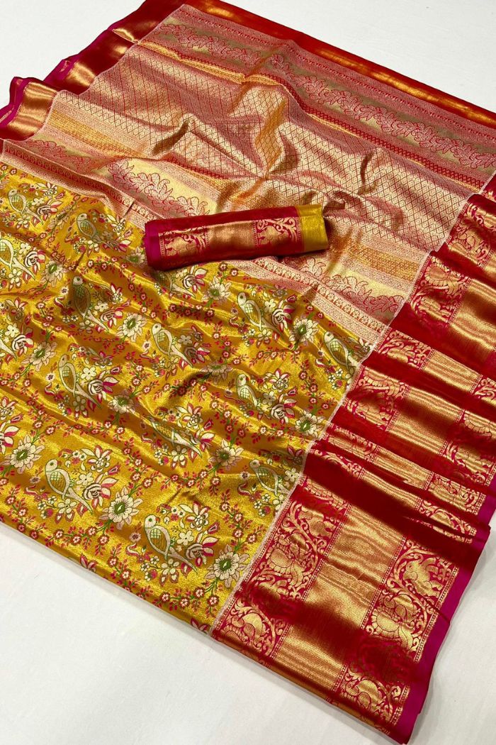 Buy MySilkLove Sunset Yellow Woven Kanjivaram Saree Online