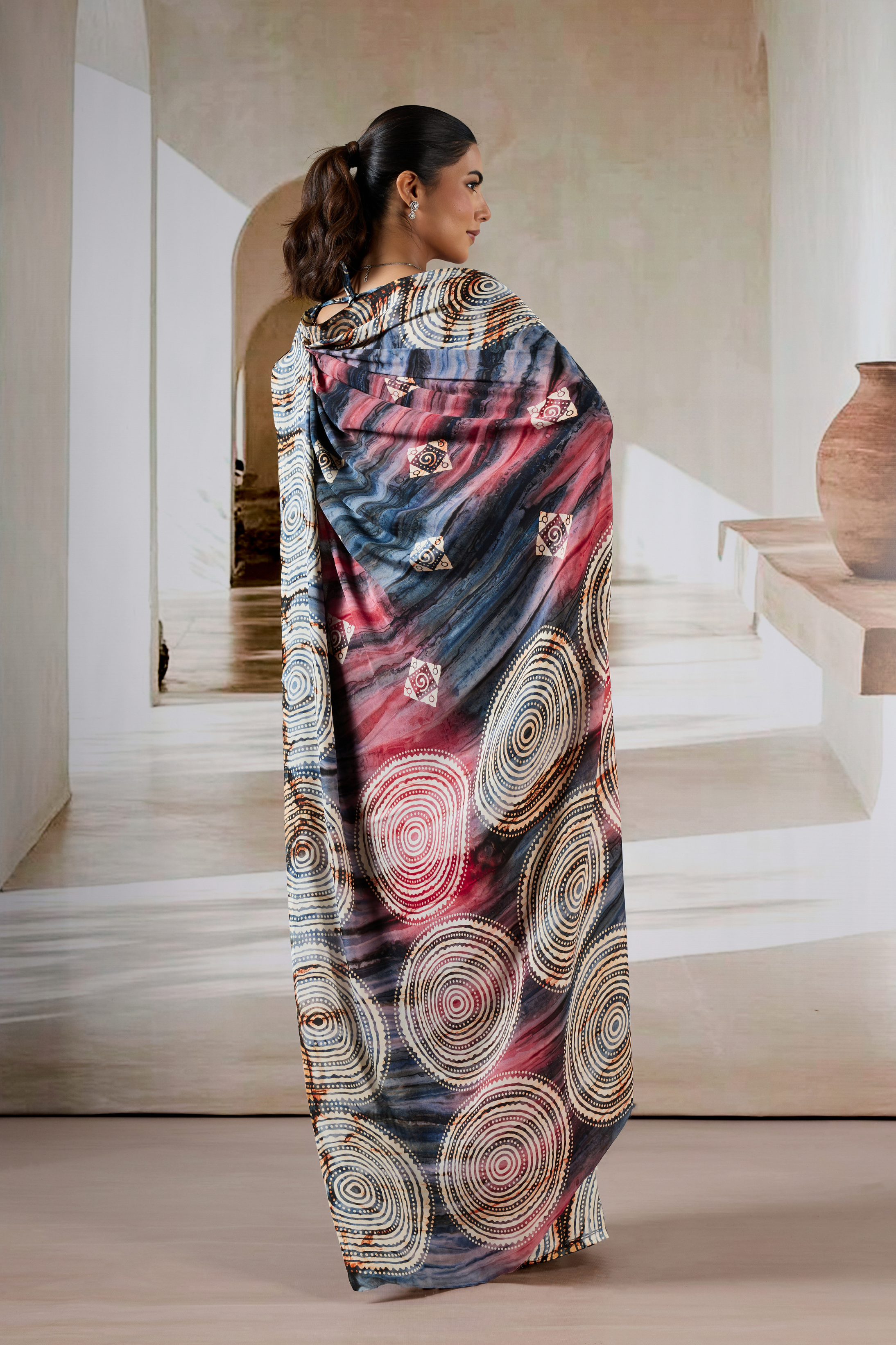 Buy MySilkLove Brown And Grey Modal Satin Hand Prism Print Saree Online