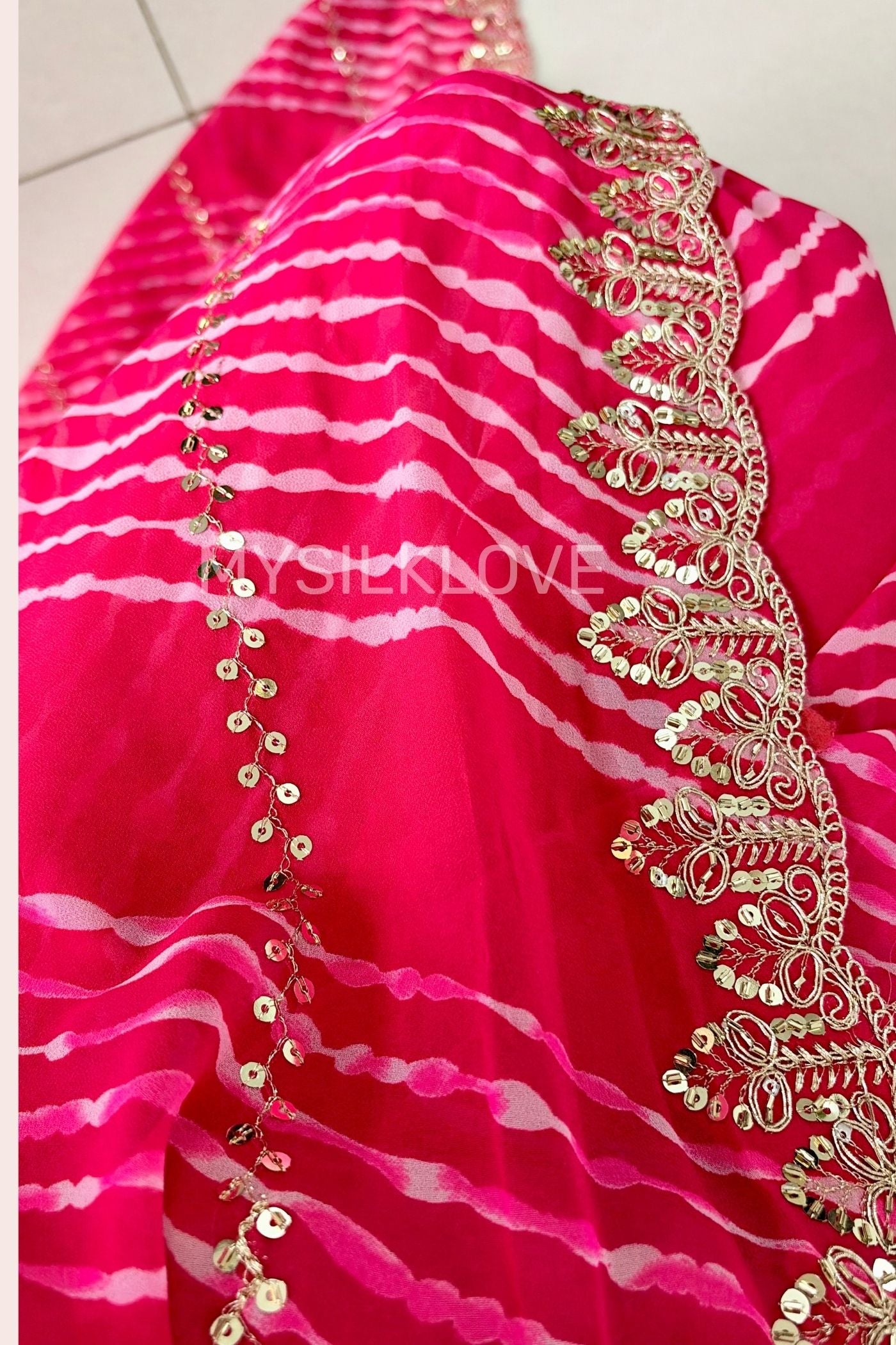 Buy MySilkLove Ruby Pink Designer Bandhani Saree with Designer Handwork Blouse Online