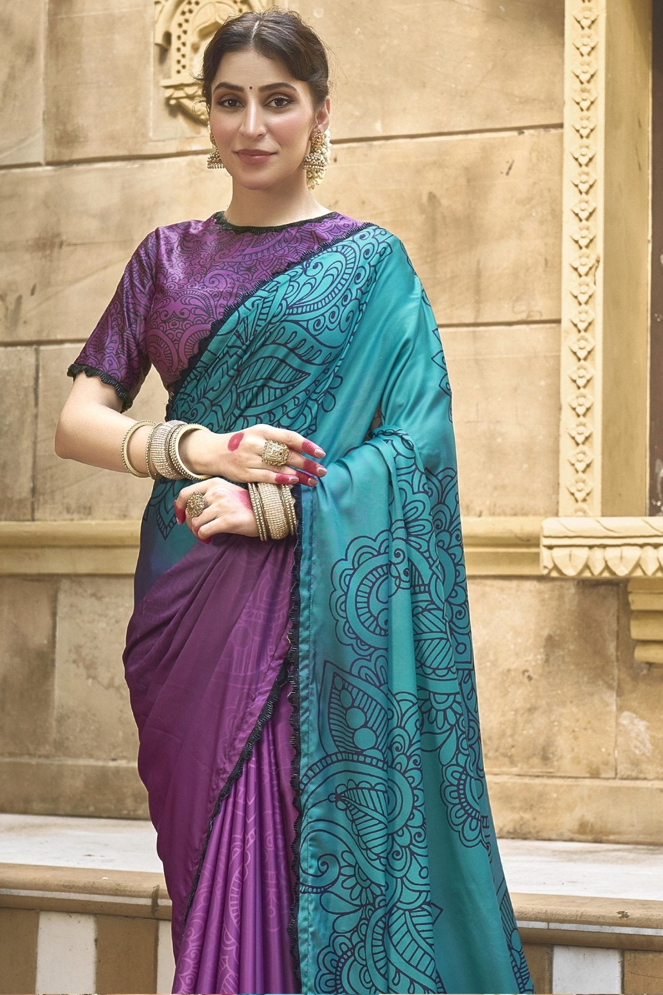 Buy MySilkLove Fairy Purple and Blue Banarasi Designer Saree Online