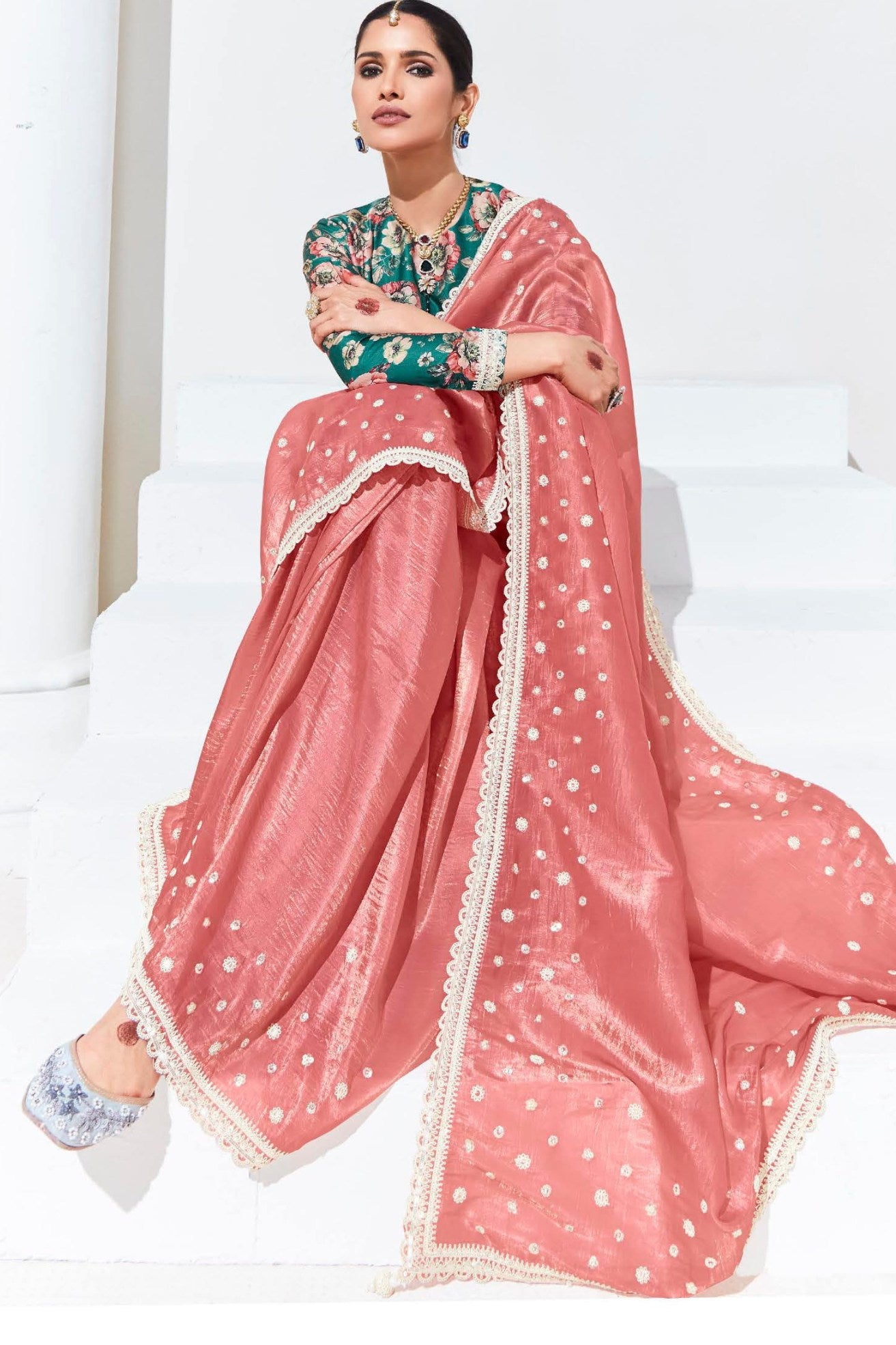 Buy MySilkLove Cornflower Lilac Pink Tissue Organza Designer Partywear Saree Online