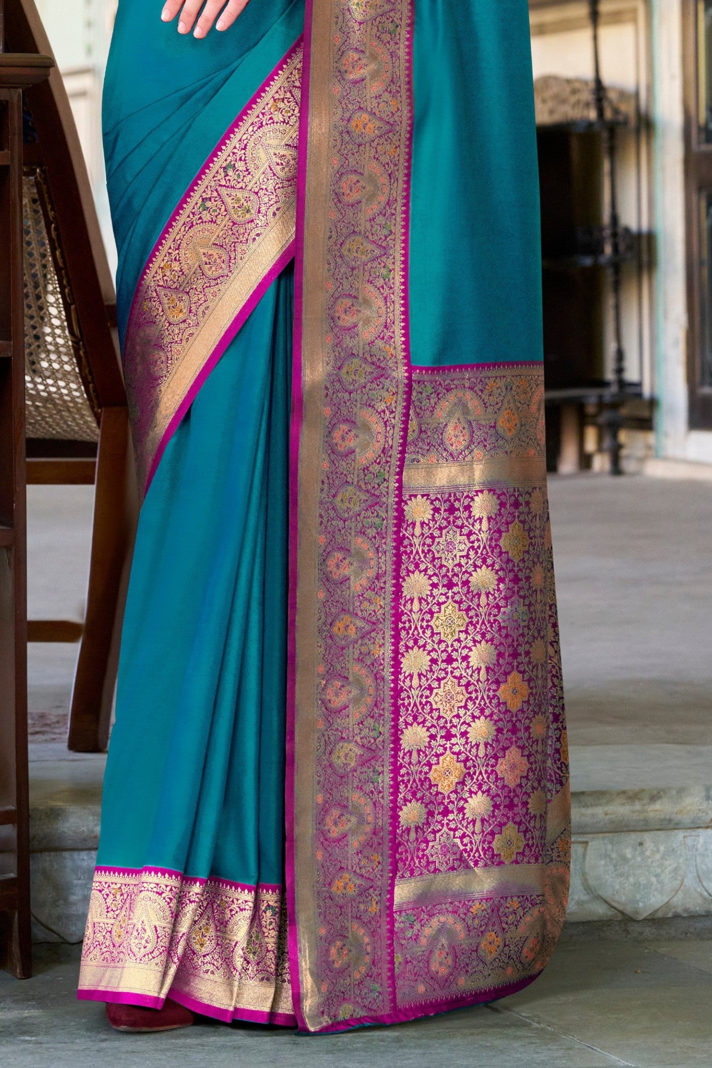 Buy MySilkLove Dodger Blue Woven Banarasi Soft Silk Saree Online