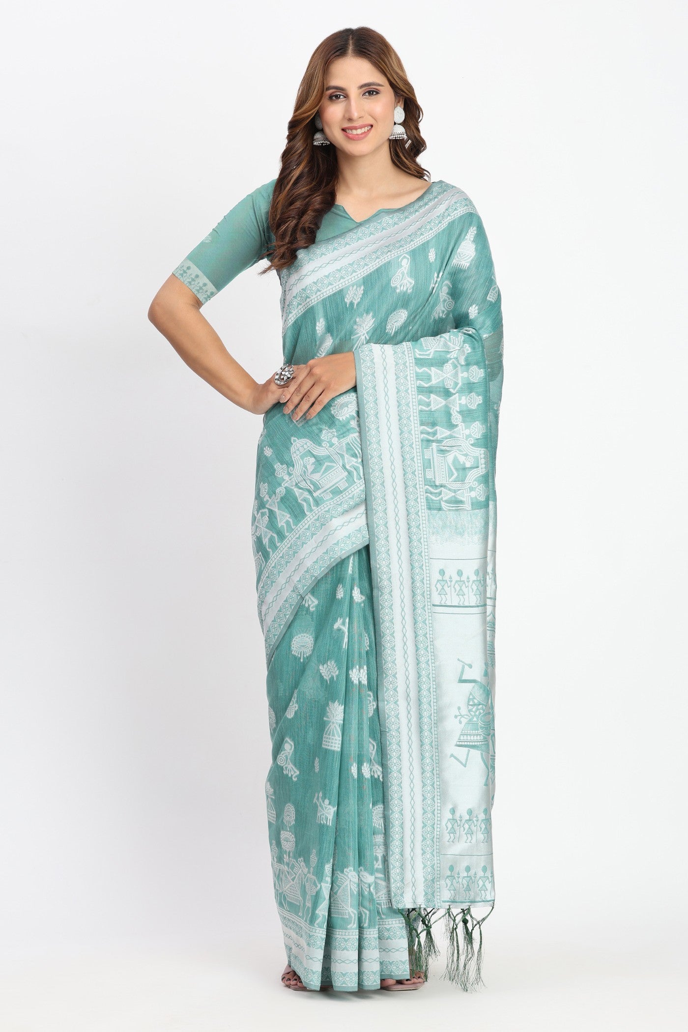 Buy MySilkLove Eton Green Woven Linen Cotton Saree Online