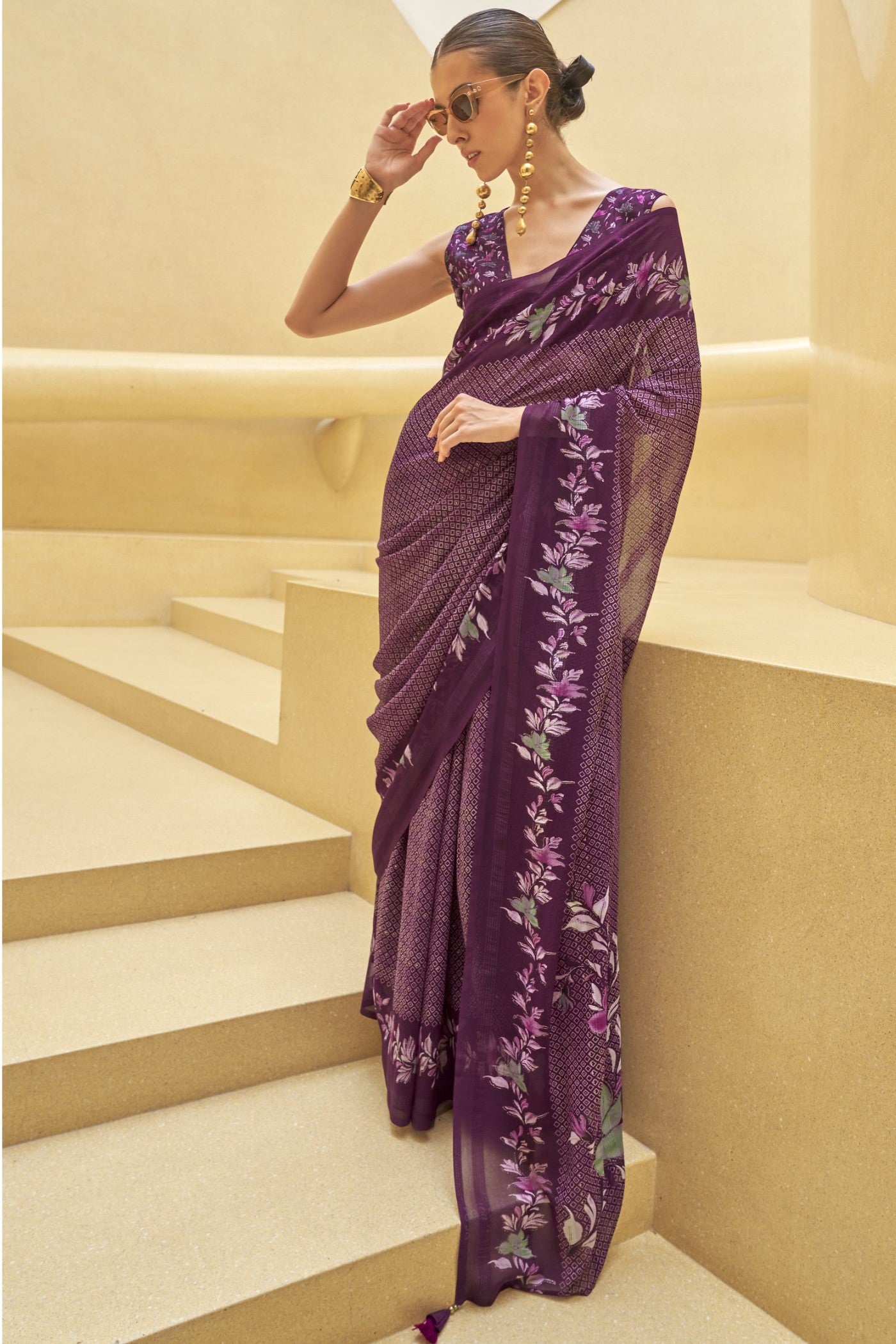 Buy MySilkLove Livid Purple Georgette Printed Saree Online