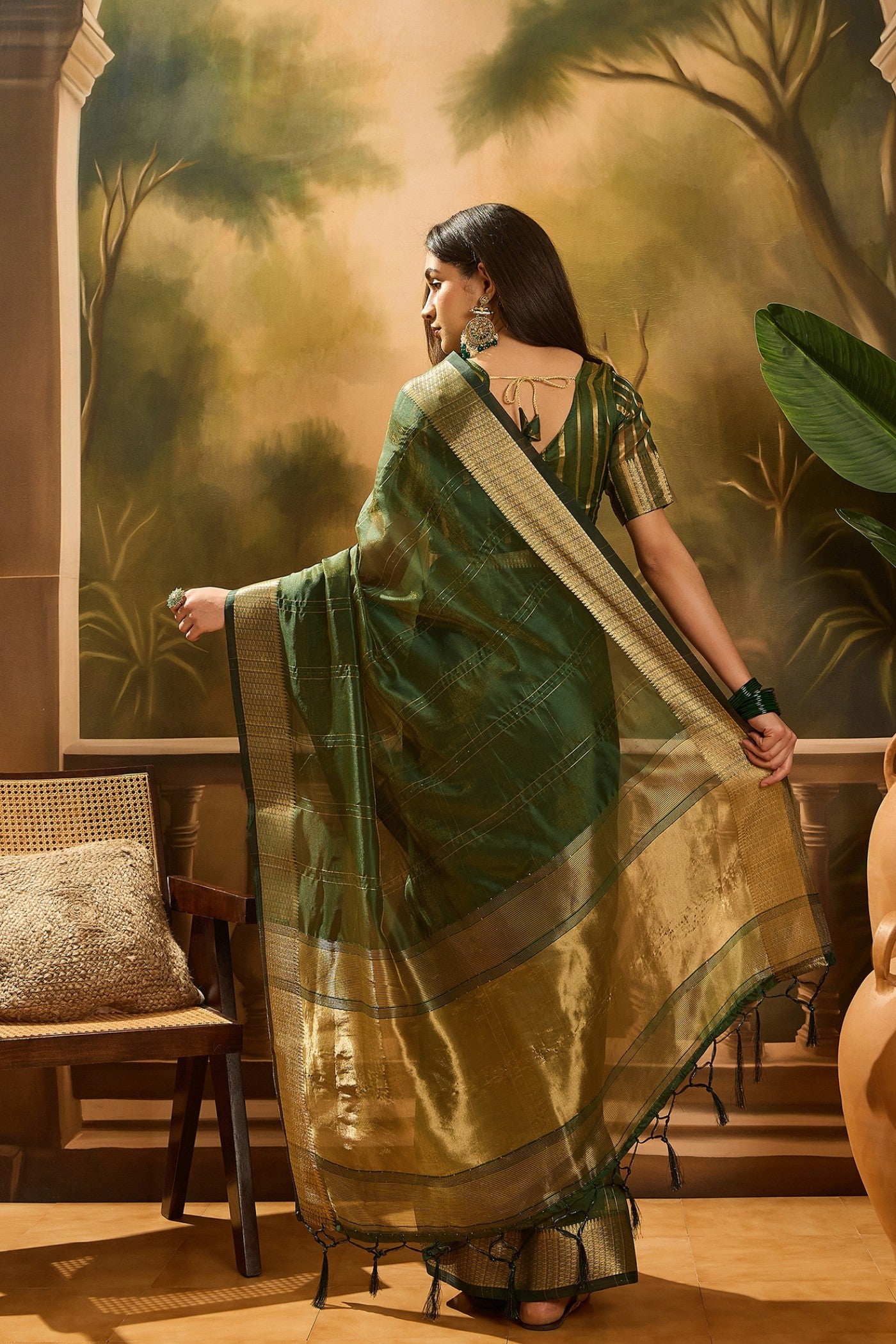 Buy MySilkLove Cadmium Green Woven Organza Saree Online