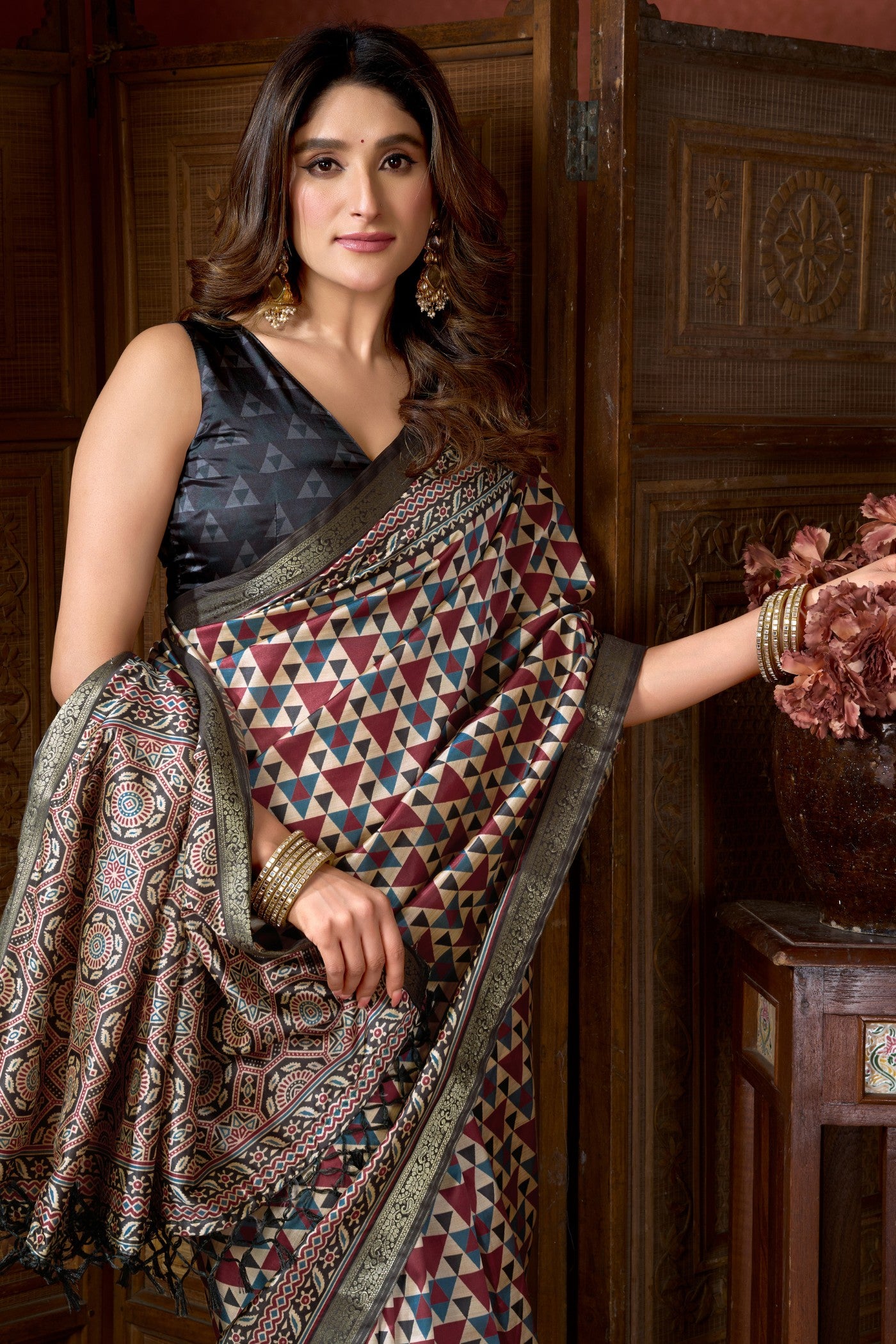 Buy MySilkLove Multicolor White Ajrakh Printed Saree Online
